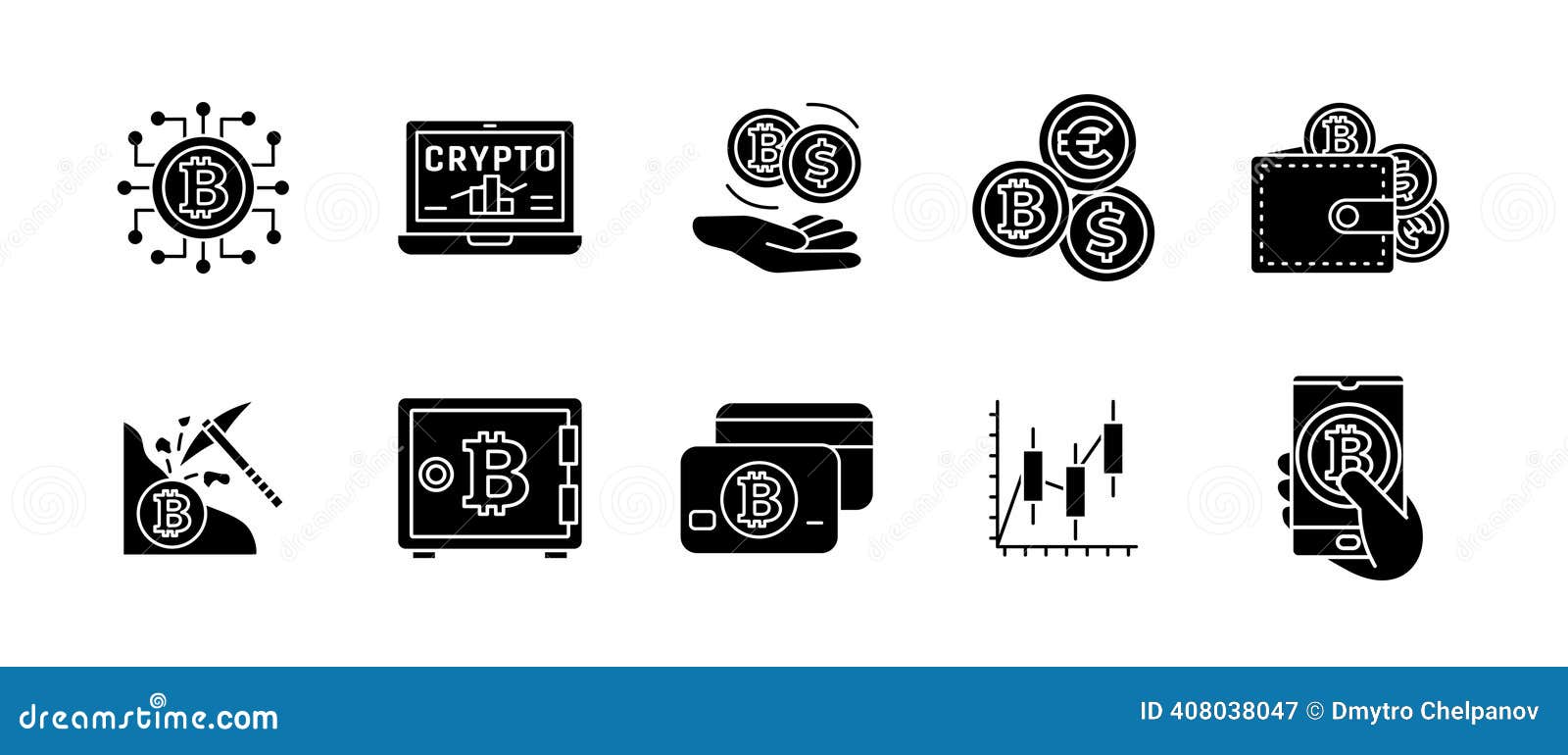Crypto Icon Set Black. Symbols of Blockchain, Bitcoin, Digital Wallets and  Cryptocurrency Transactions Stock Vector - Illustration of finance, glyph:  408038047