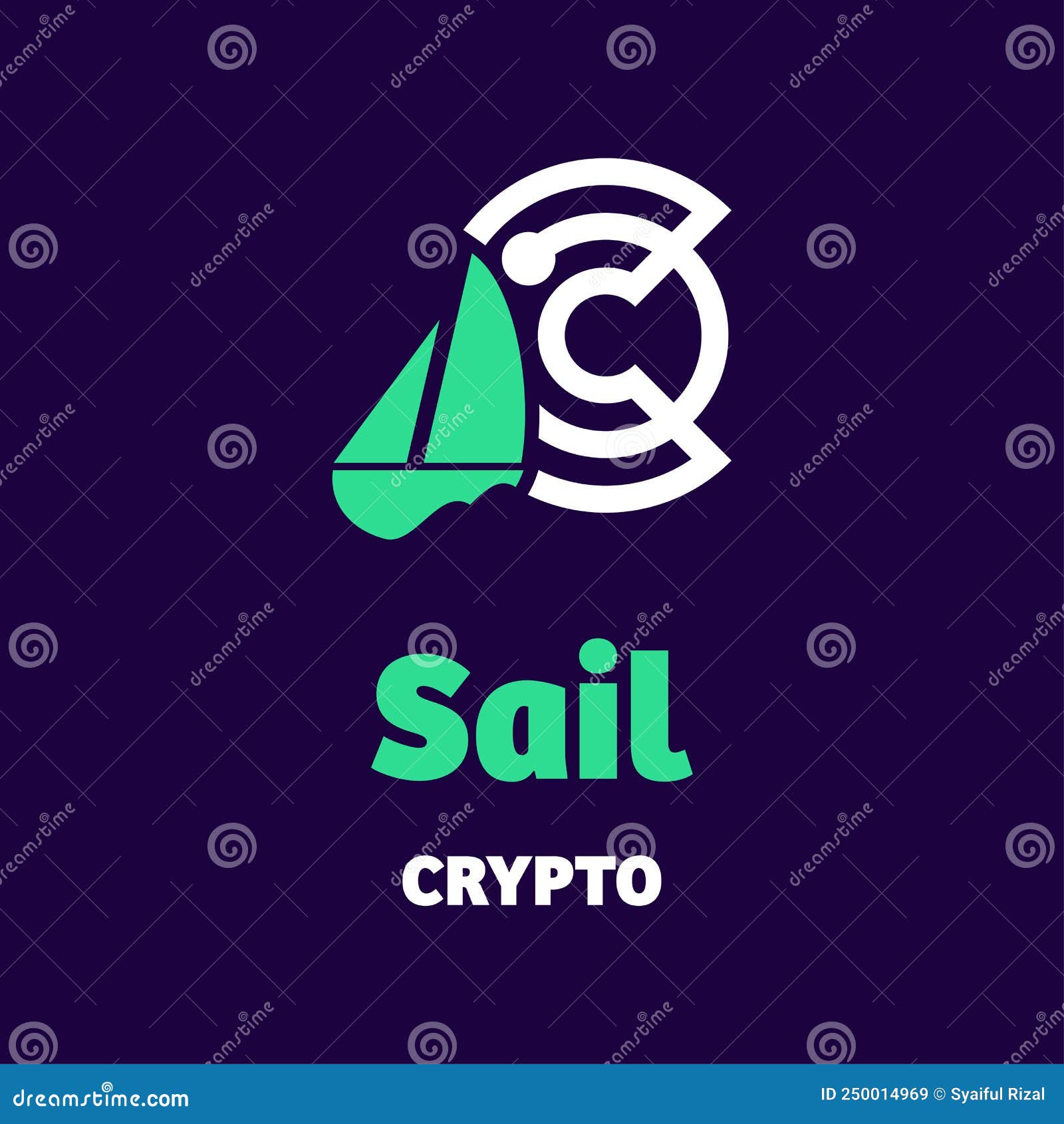 Crypto Logo Combination with Boat Image on Dark Background. Stock