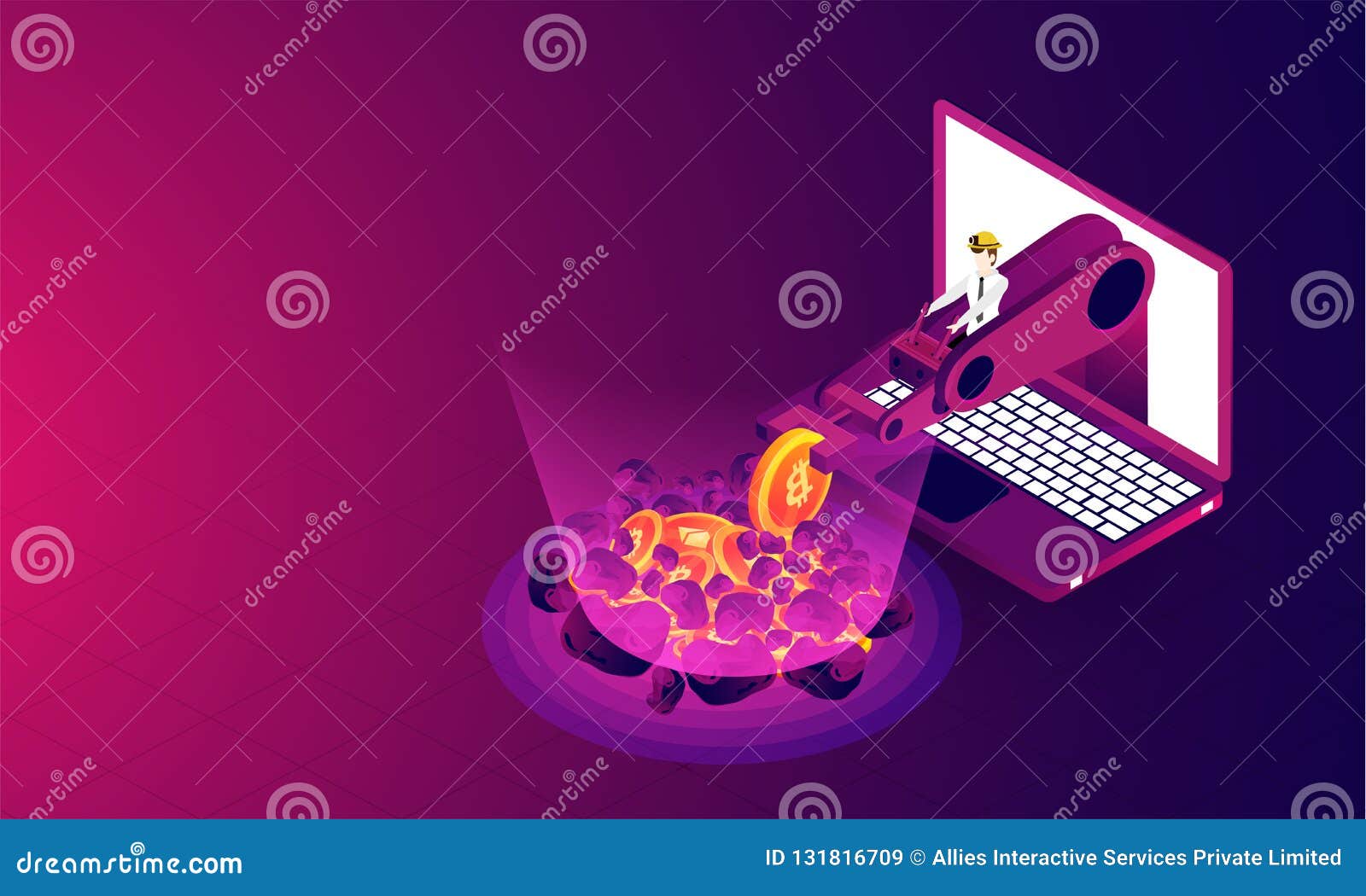 Crypto Mining Concept Based Isometric Design, Man Working with R Stock  Illustration - Illustration of laptop, currency: 131816709