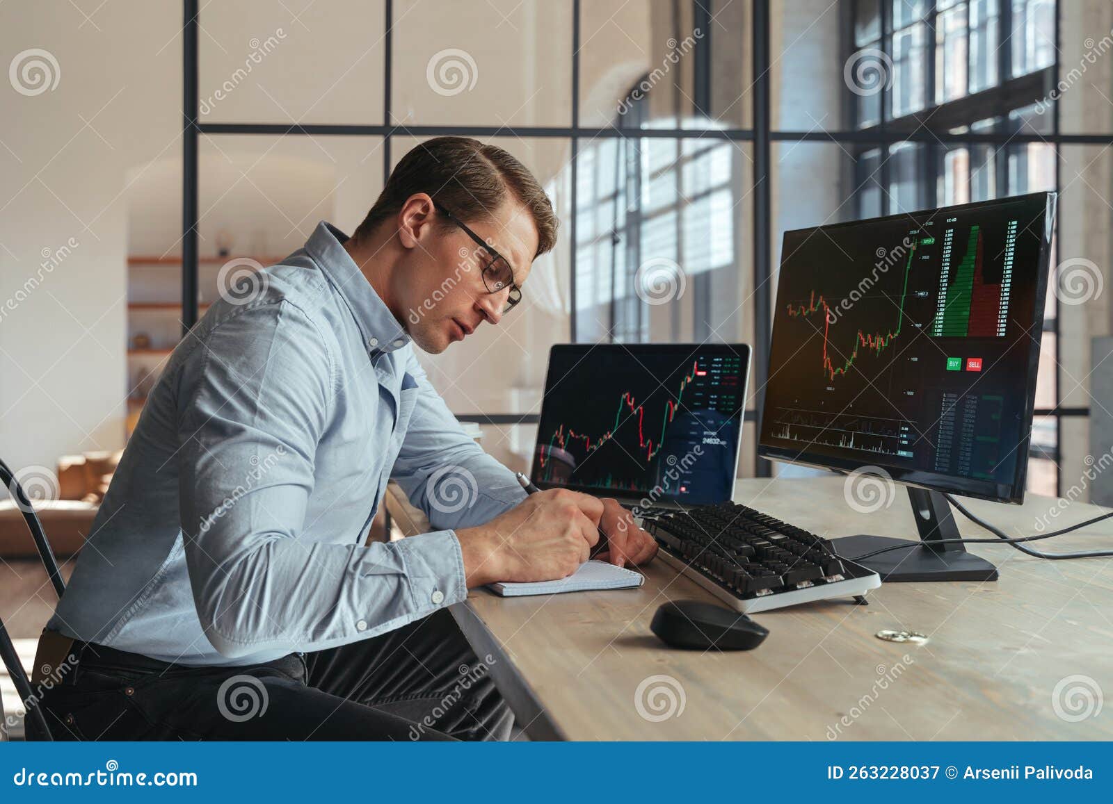 Crypto Trader Noting Down Info in Notepad after Checking Ico and Trading  Market Dynamics on PC Stock Image - Image of profit, management: 263228037