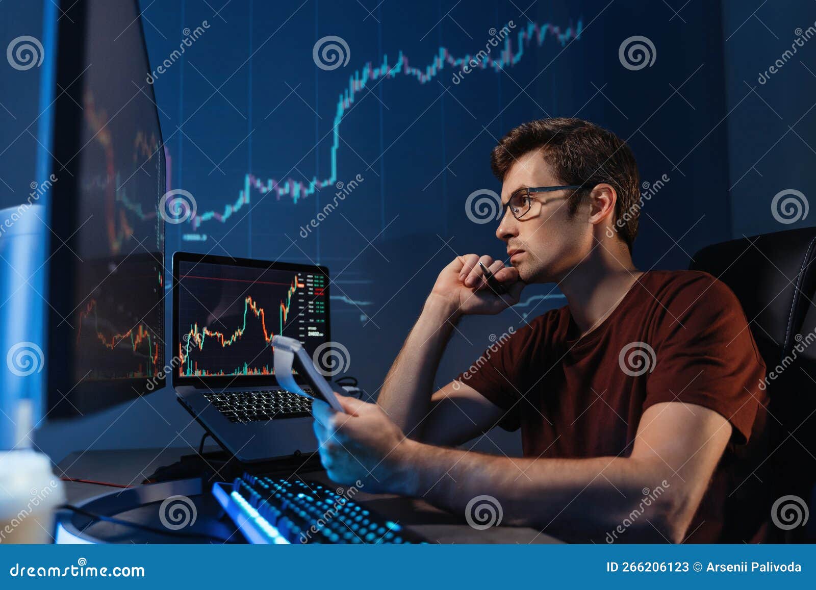 Crypto Trader Sitting at Table with Notepad, Checking Ico and Trading  Market Dynamics on His Pc Stock Image - Image of growth, computer: 266206123