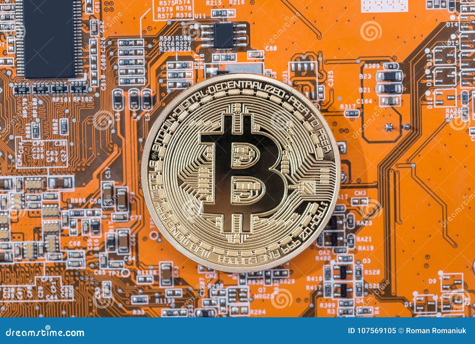 Cryptocurrency, Bitcoin Above Orange Stock Image - Image of investment,  circuit: 107569105