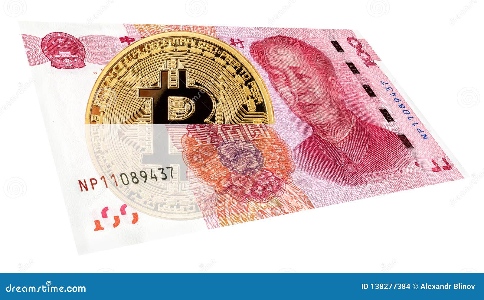 Cryptocurrency Bitcoin And Chinese 100 Yuan Banknote Stock ...