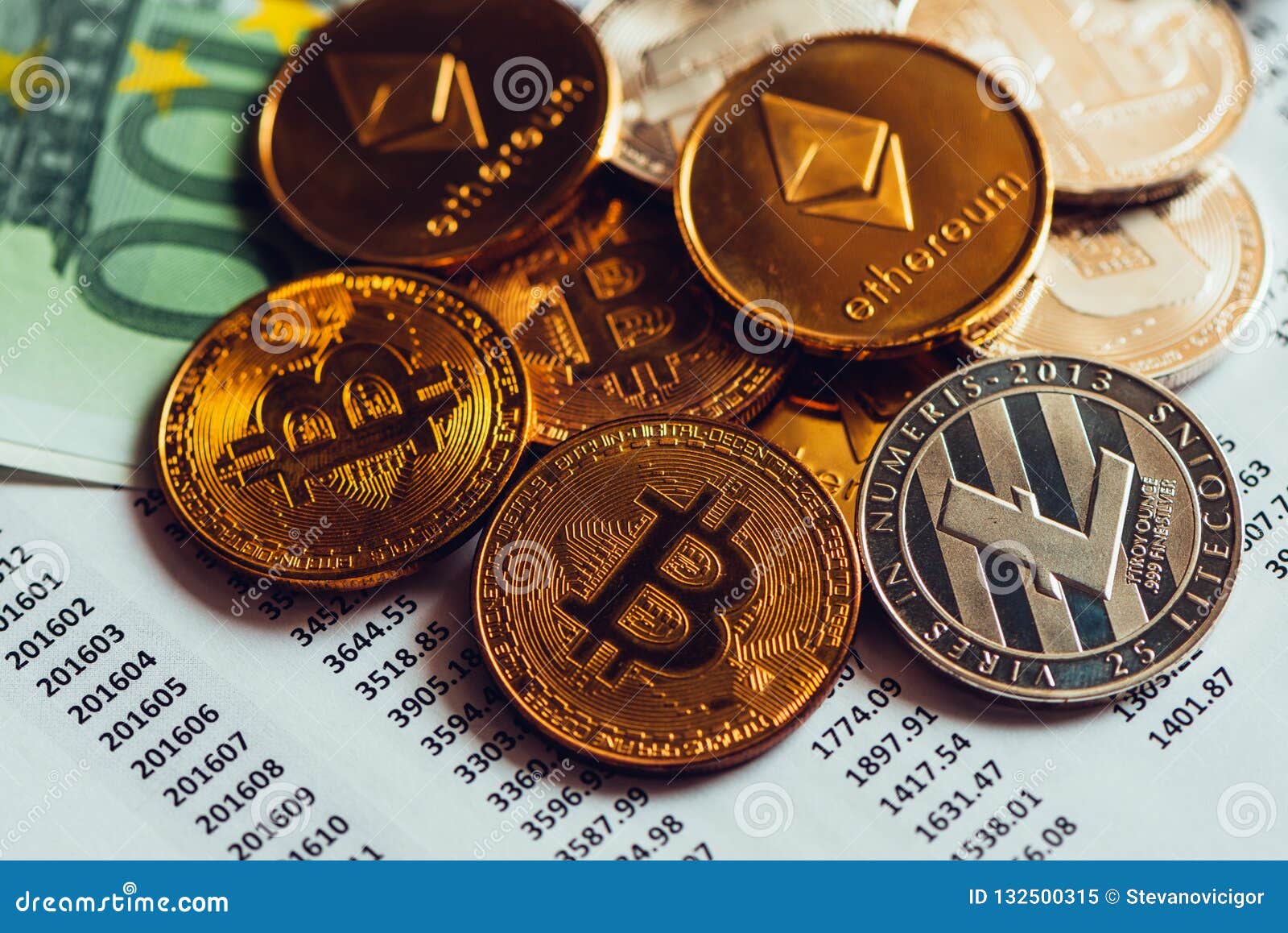 Cryptocurrency Coins With Exchange Rate Table Stock Image ...