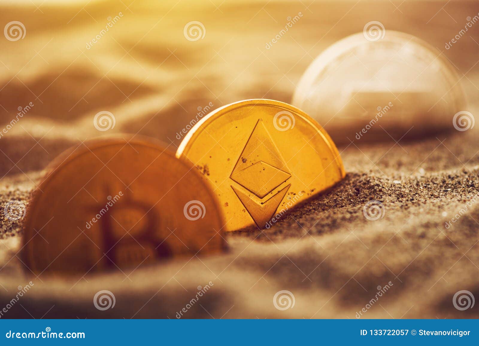 Cryptocurrency Coins In Sand Stock Image - Image of ...