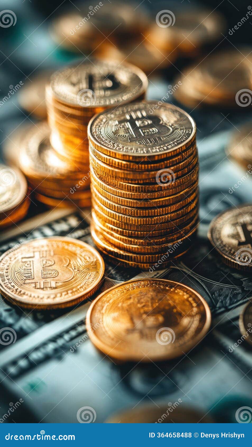 在金融环境中堆积在钞票上的加密货币库存照片. 图片包括有贸易, 事务处理, 班卓琵琶, 银行, 管理- 364658488