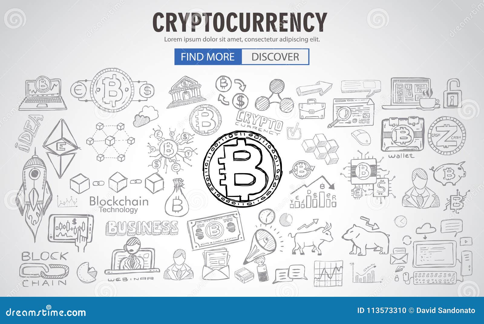 Cryptocurrency Concept Hand Drawn Business Doodle Designs Stock