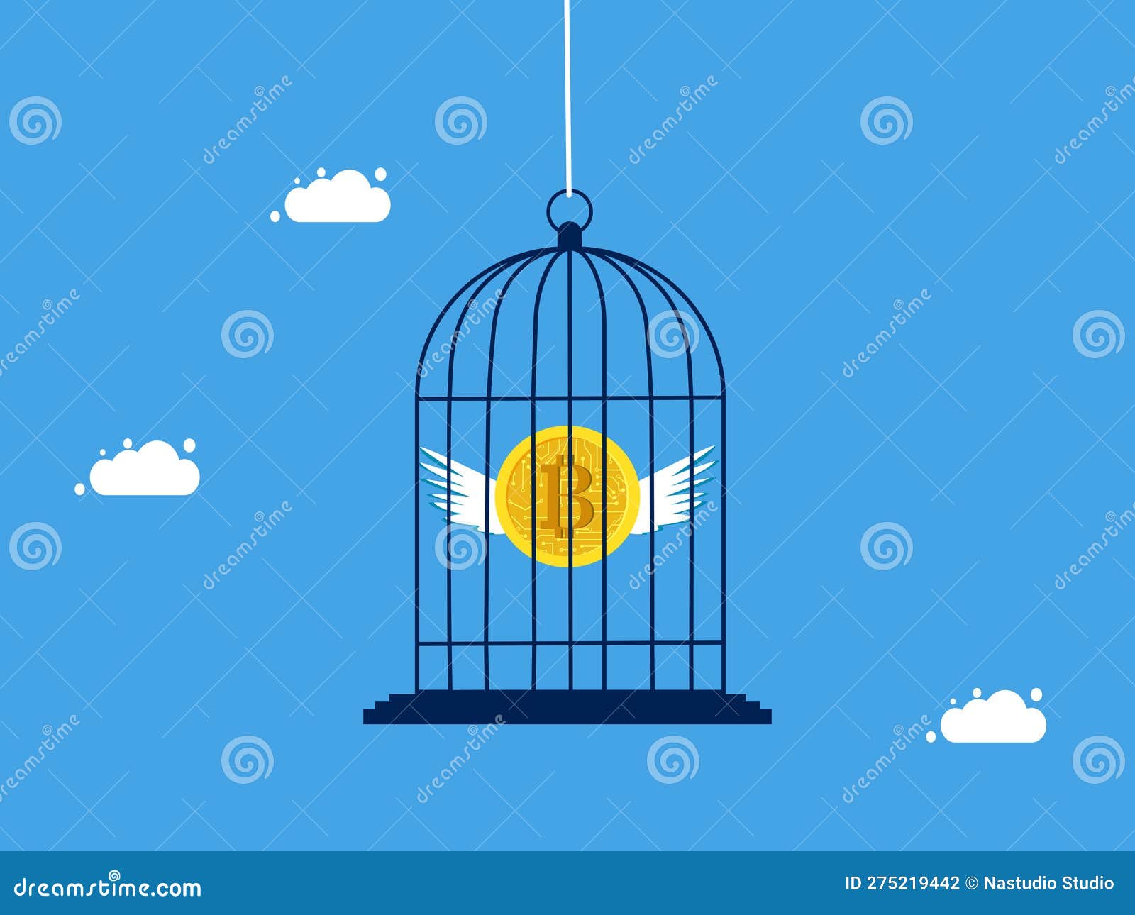 cryptocurrency control. confine or lock digital coins in a birdcage. concept of finance and investment