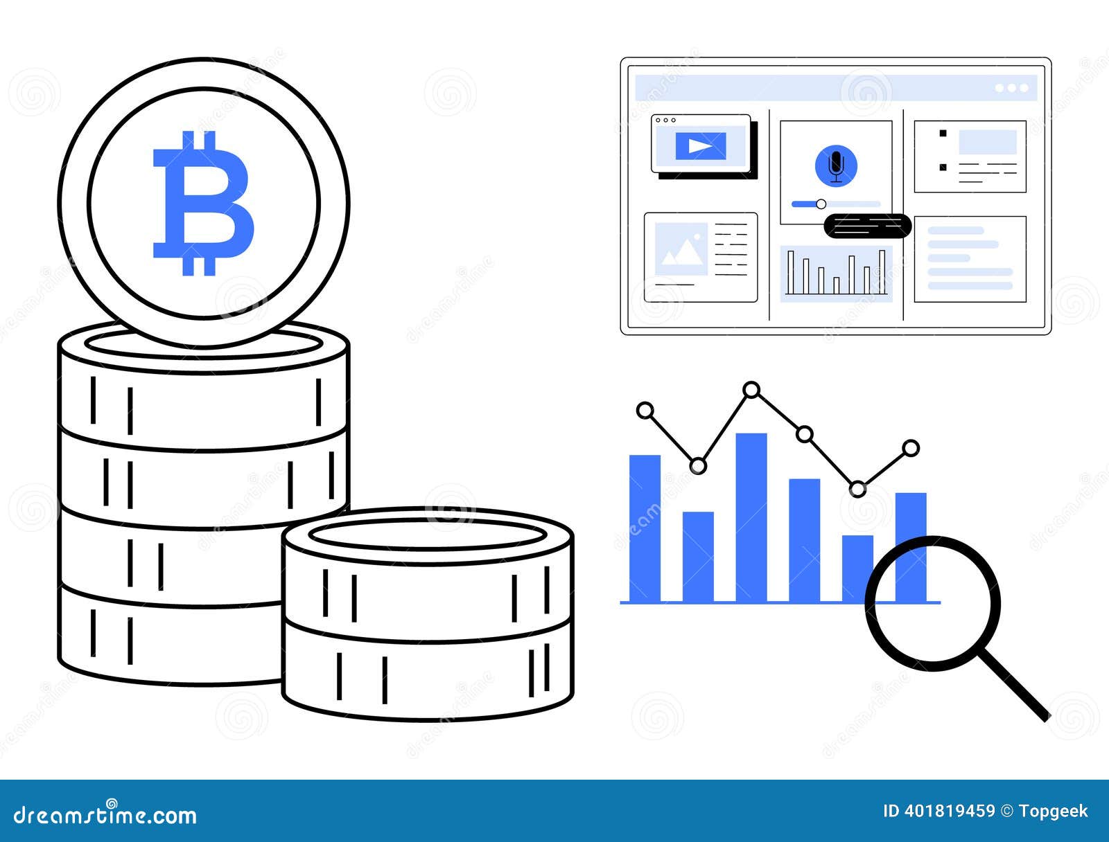 Cryptocurrency Data Analysis with Bitcoin, Graphs, and Digital Tools Stock  Vector - Illustration of metaphor, technology: 401819459