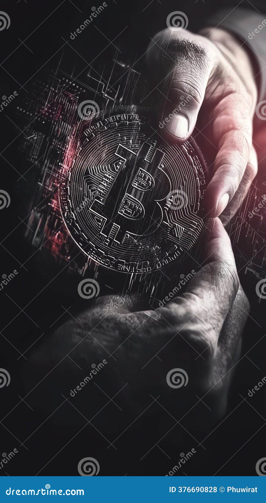 Cryptocurrency Digital Payments Fintech Concept, Hands Holding Bitcoin Coin  with Digital Background and Technology Elements Stock Illustration -  Illustration of technology, future: 376690828