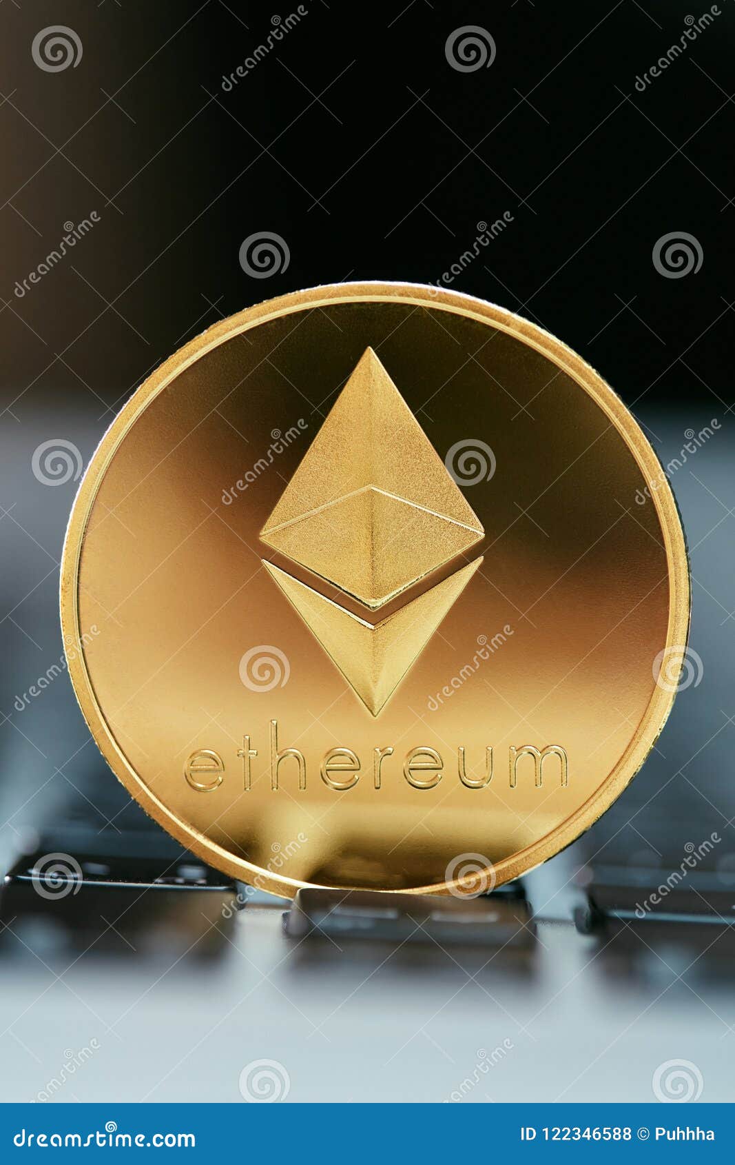 Cryptocurrency. Ethereum Coin On Computer Close Up Stock ...