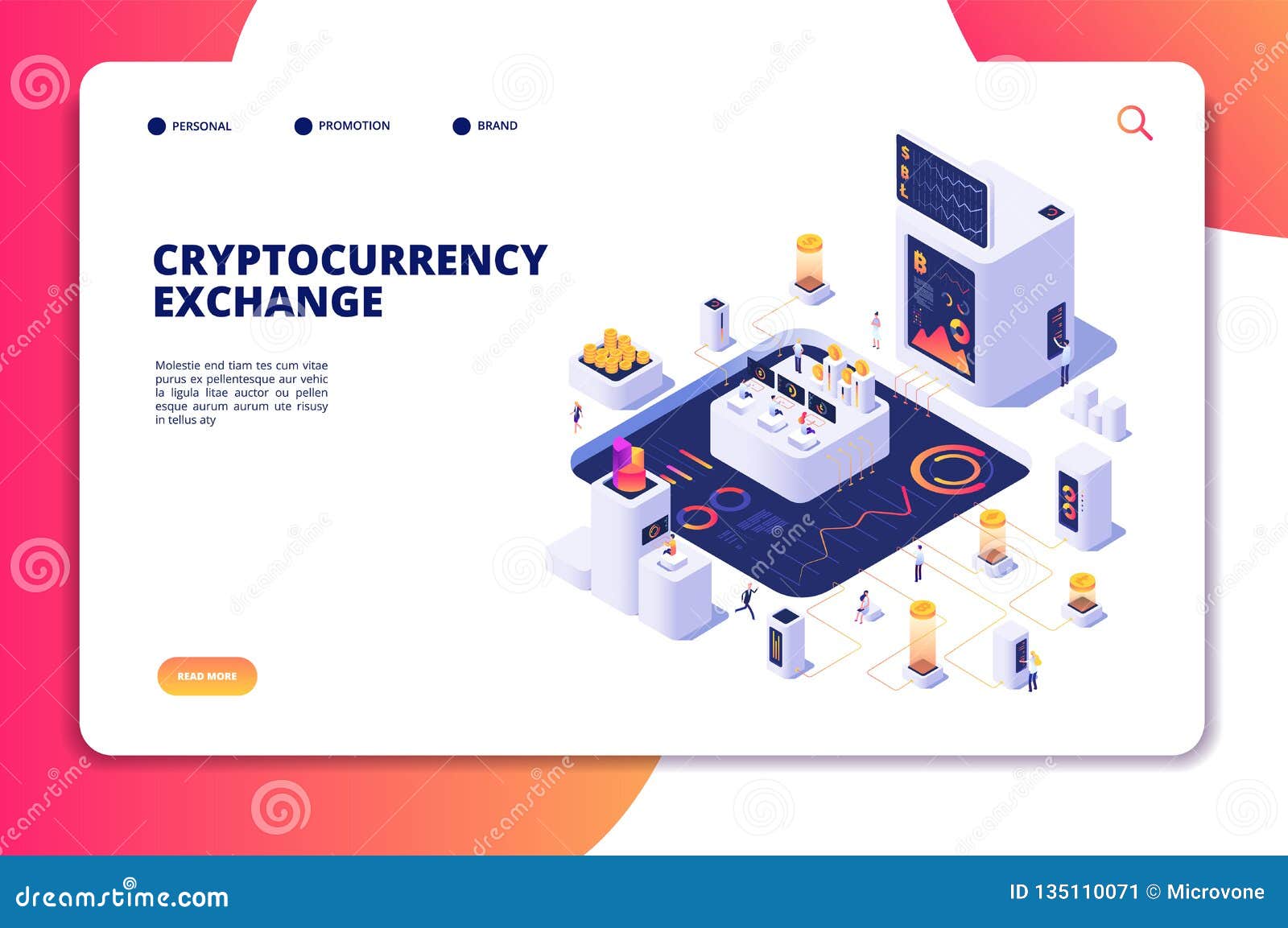 Cryptocurrency Exchange Isometric Concept. Blockchain ...