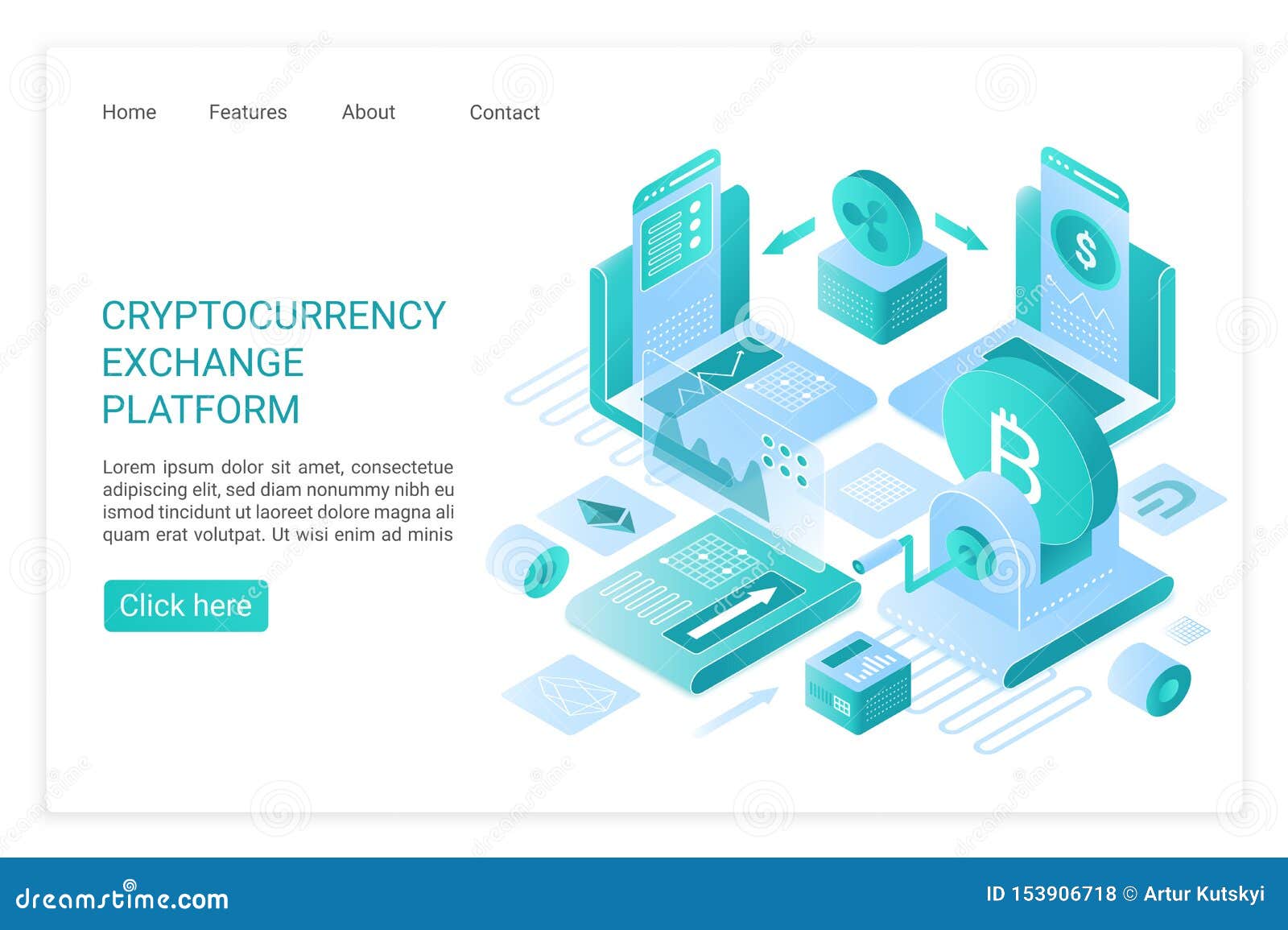 Cryptocurrency Exchange Platform Landing Page Vector ...