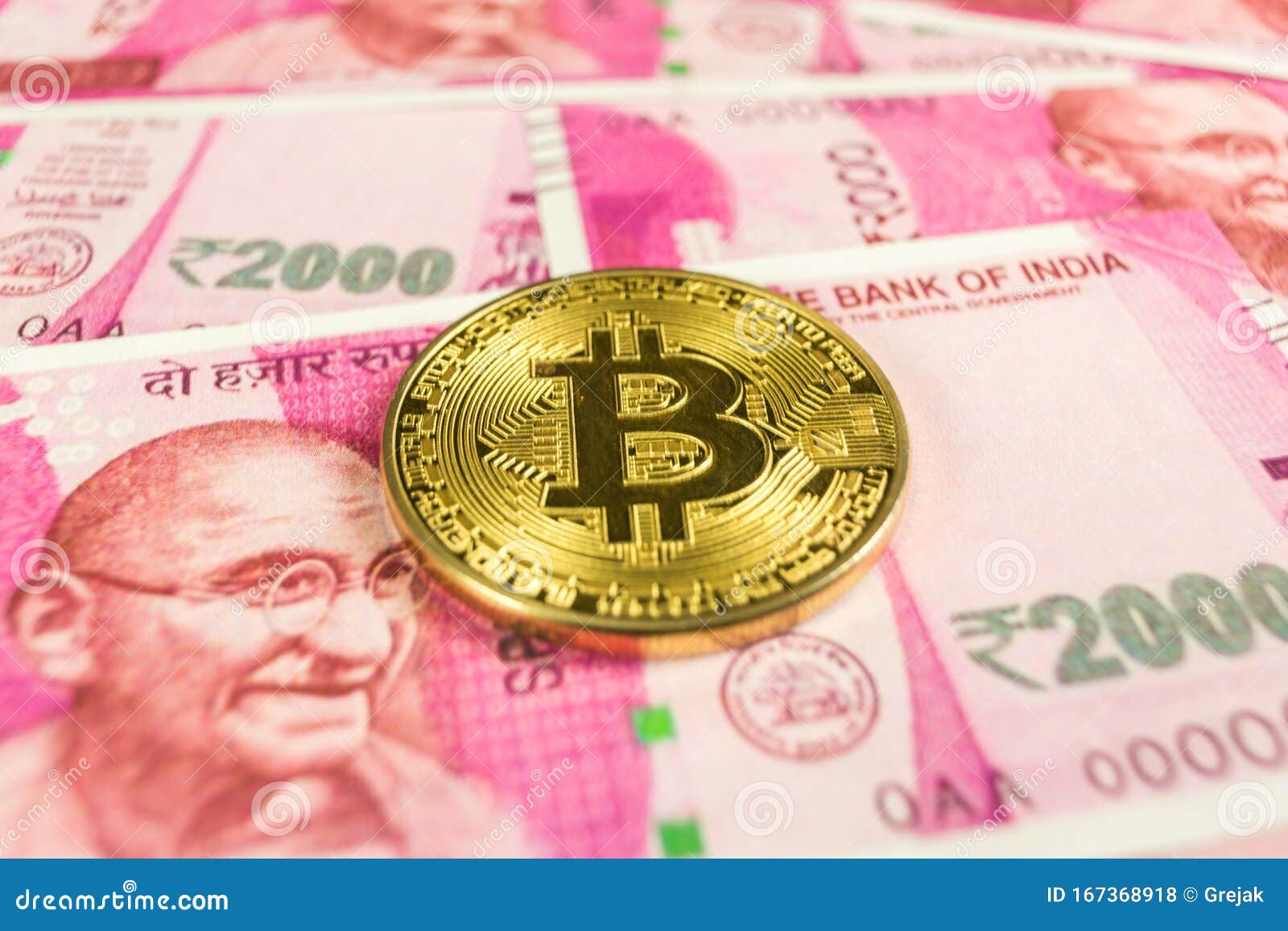 Cryptocurrency Gold Bitcoin Coin on a Indian Rupee Stock Photo - Image of  banking, blockchain: 167368918