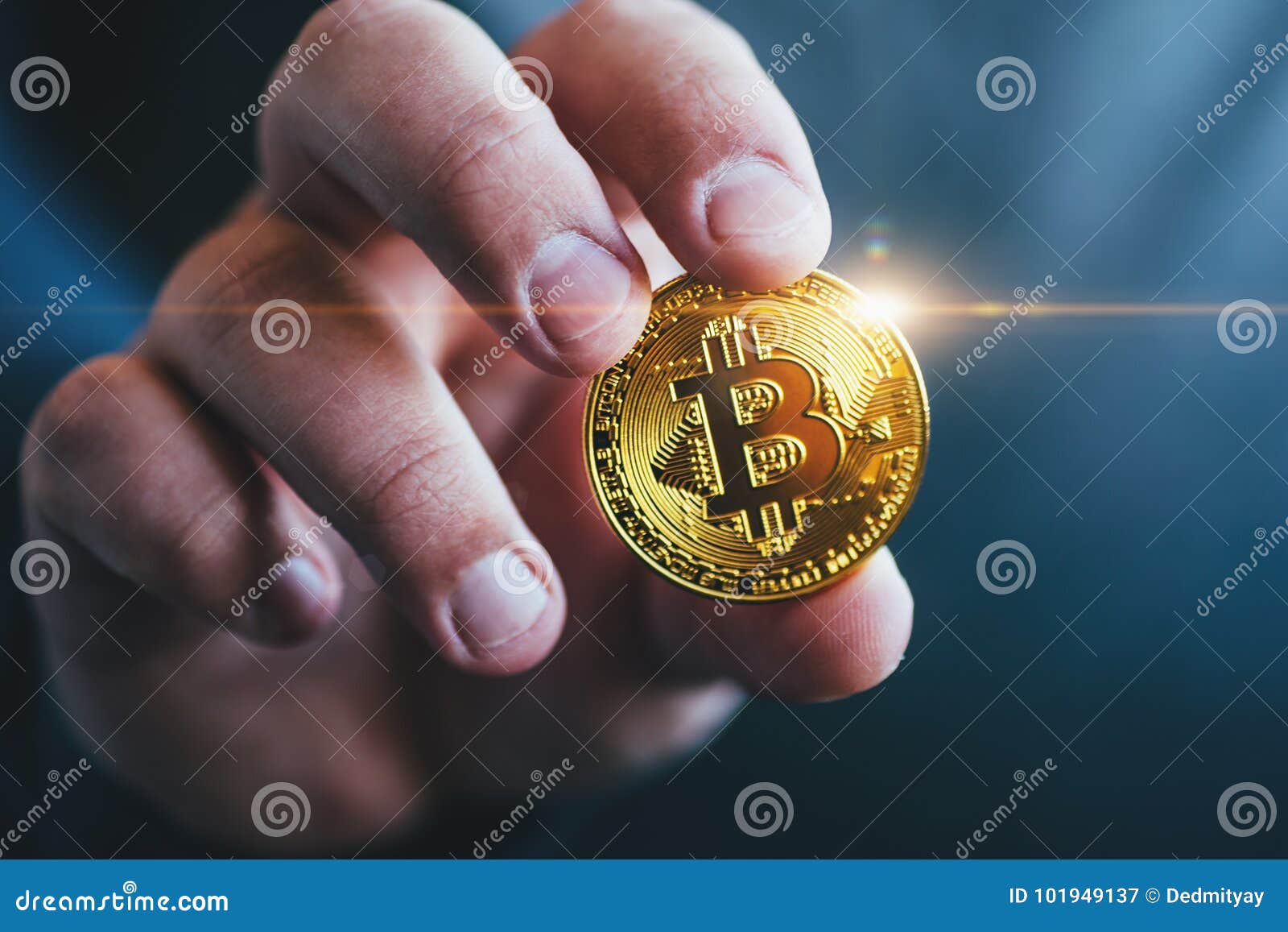 cryptocurrency golden bitcoin coin in man hand -  of crypto currency - electronic virtual money