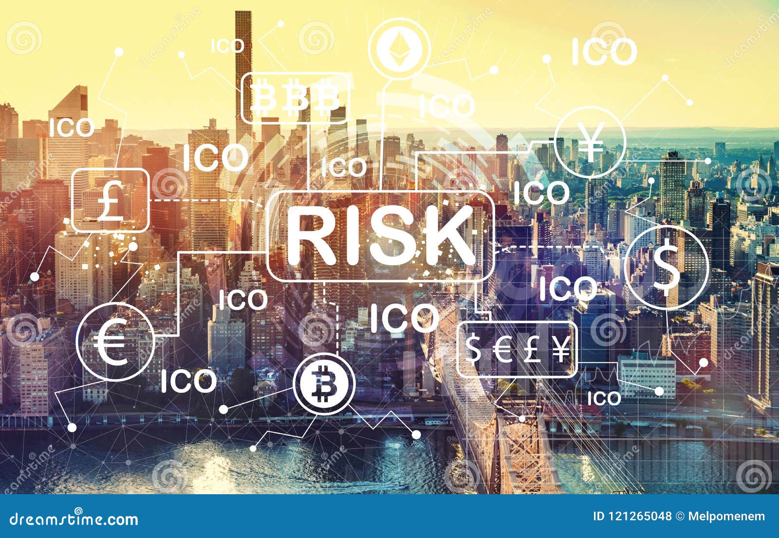 Cryptocurrency ICO Risk Theme With Aerial View Of ...