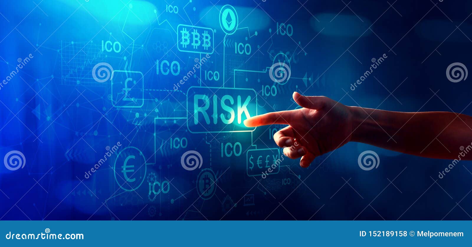 Cryptocurrency ICO Risk Theme With Hand Pressing A Button ...