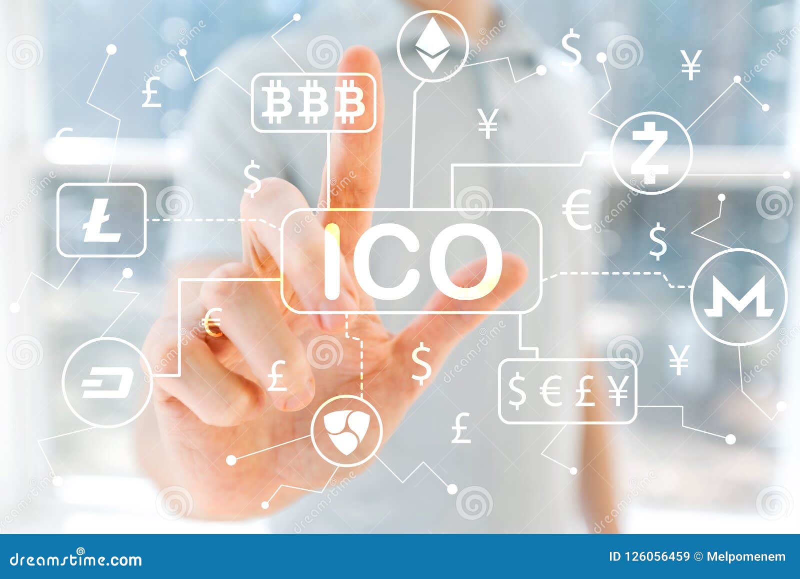 Cryptocurrency ICO Theme With Young Man Stock Image ...