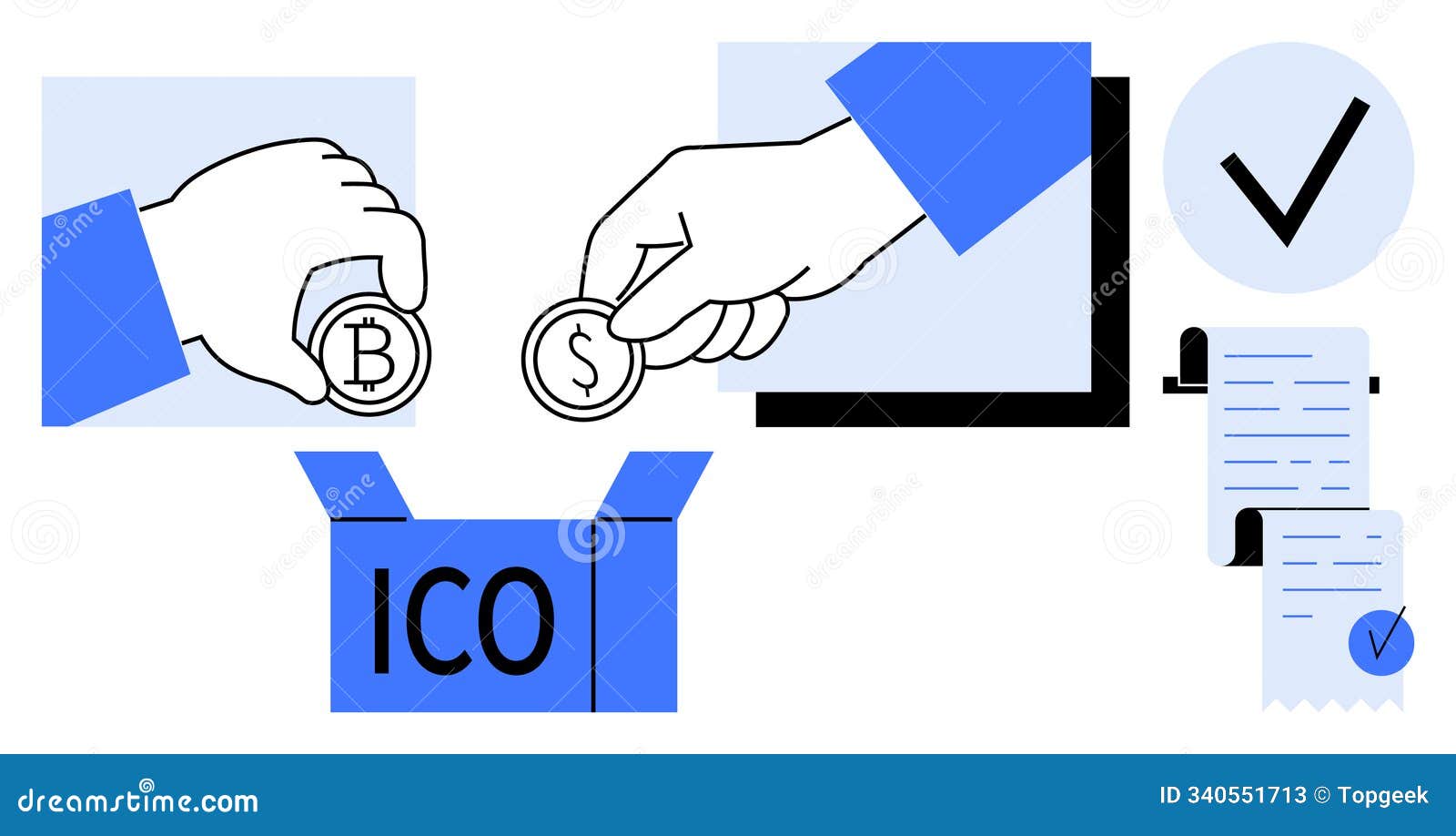Cryptocurrency Investment ICO Concept with Bitcoin and Dollar Coins Stock  Vector - Illustration of investment, shopping: 340551713