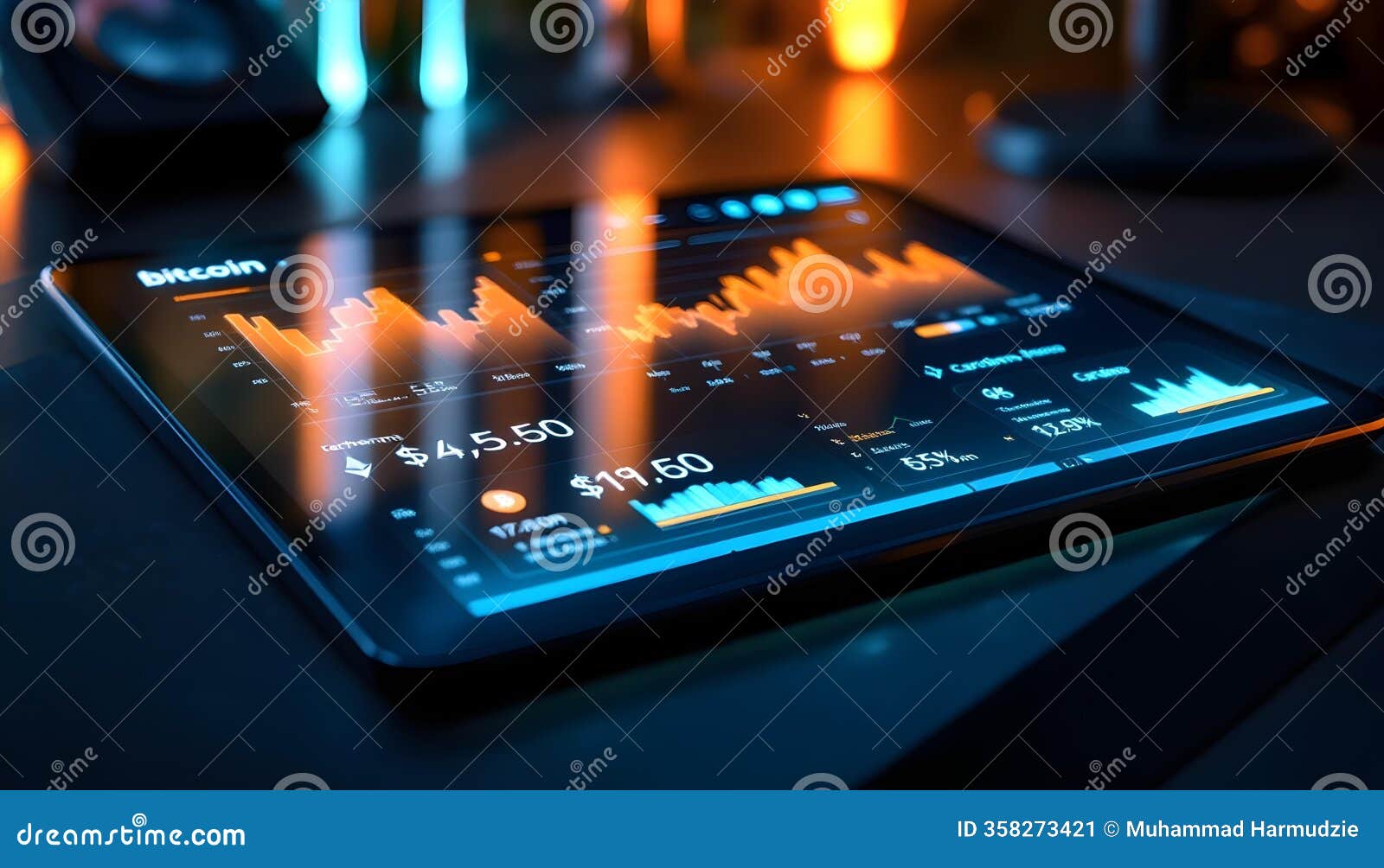Cryptocurrency Market Analysis on Tablet Screen Displaying Bitcoin Price  Charts and Trading Data in a Dark Ambient Setting Stock Illustration -  Illustration of growth, blockchain: 358273421