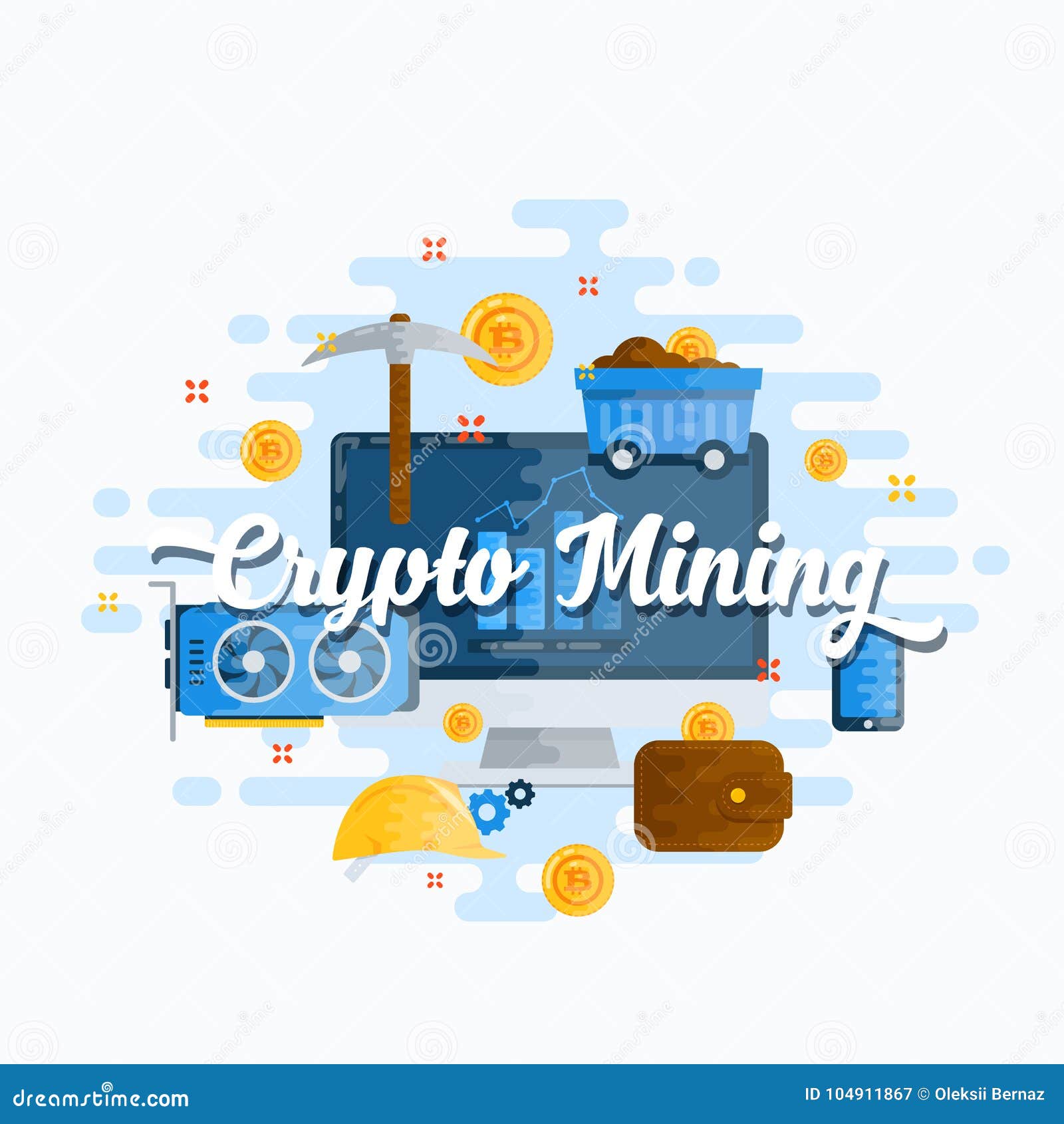 Cryptocurrency Mining Abstract Vector Flat Style Modern Illustration.  Bitcoin Digital Currency, Mining Tools Stock Vector - Illustration of  electronic, coin: 104911867
