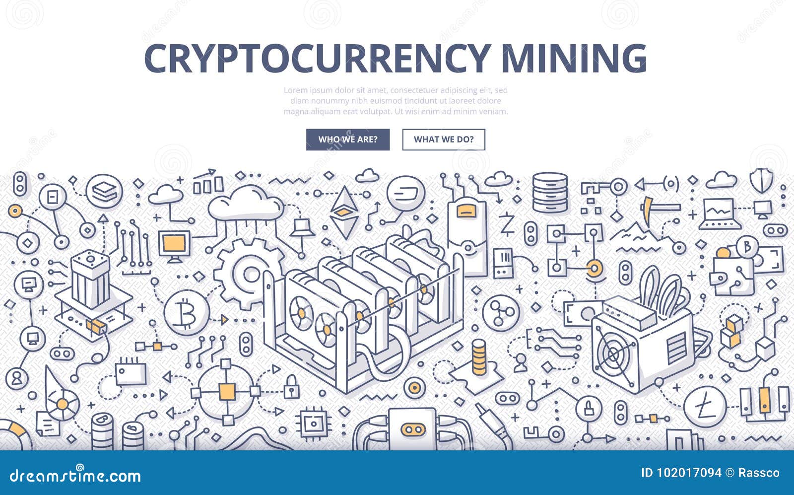 Cryptocurrency Mining Doodle Concept Stock Vector Illustration Of