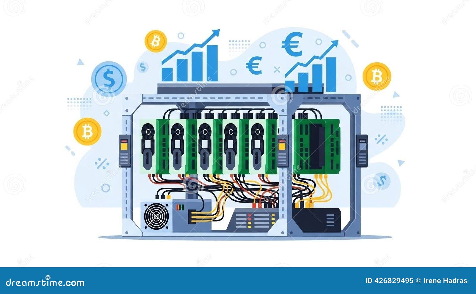 Cryptocurrency Mining Rig with GPUs and Cooling System Stock Illustration -  Illustration of electronics, digital: 426829495