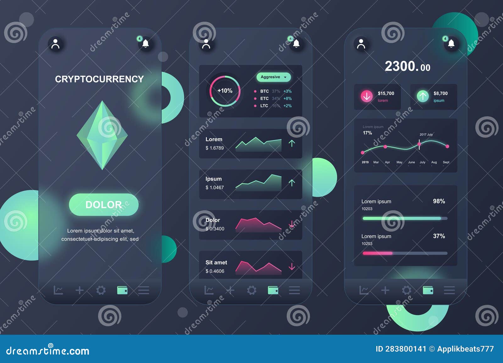 Cryptocurrency Neumorphic Elements Kit for Mobile App. Online Banking,  Trading Tools, Data Graph, Growth or Decline Stock Vector - Illustration of  application, device: 283800141