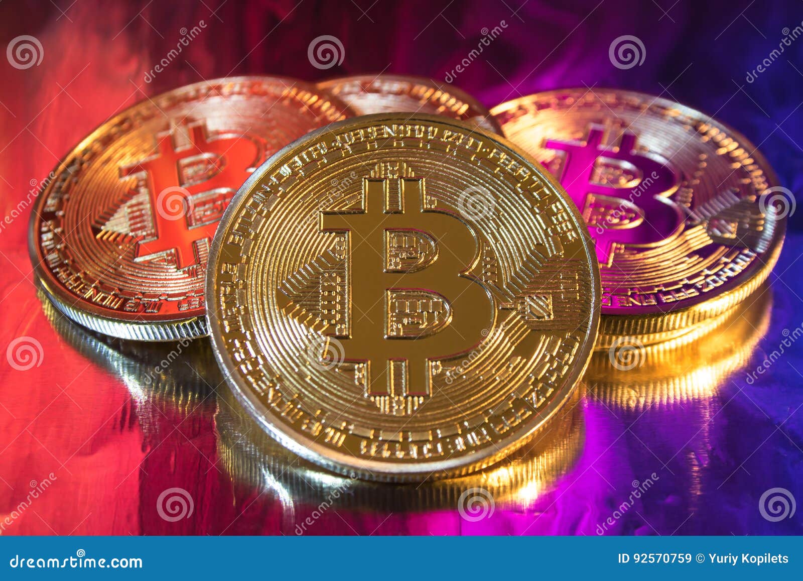 Cryptocurrency Physical Golden Bitcoin Coin On Colorful ...