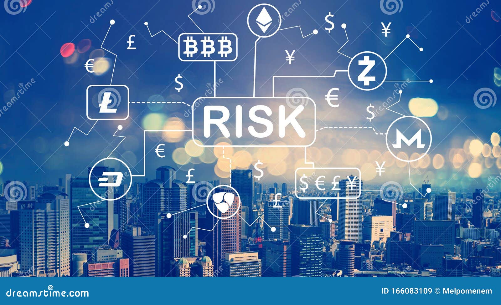 Cryptocurrency Risk Theme With Aerial View Of City ...