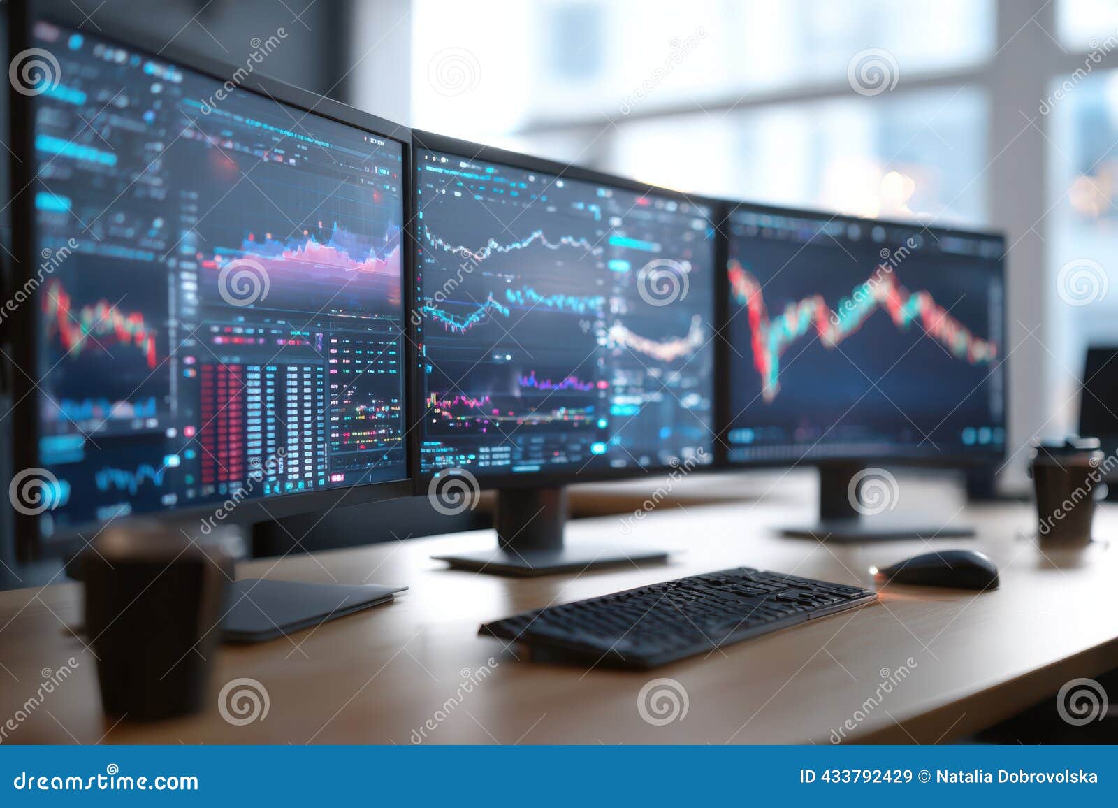 Cryptocurrency Trading Desk with Multiple Monitors and Financial Data  Analysis Stock Image - Image of trading, digital: 433792429