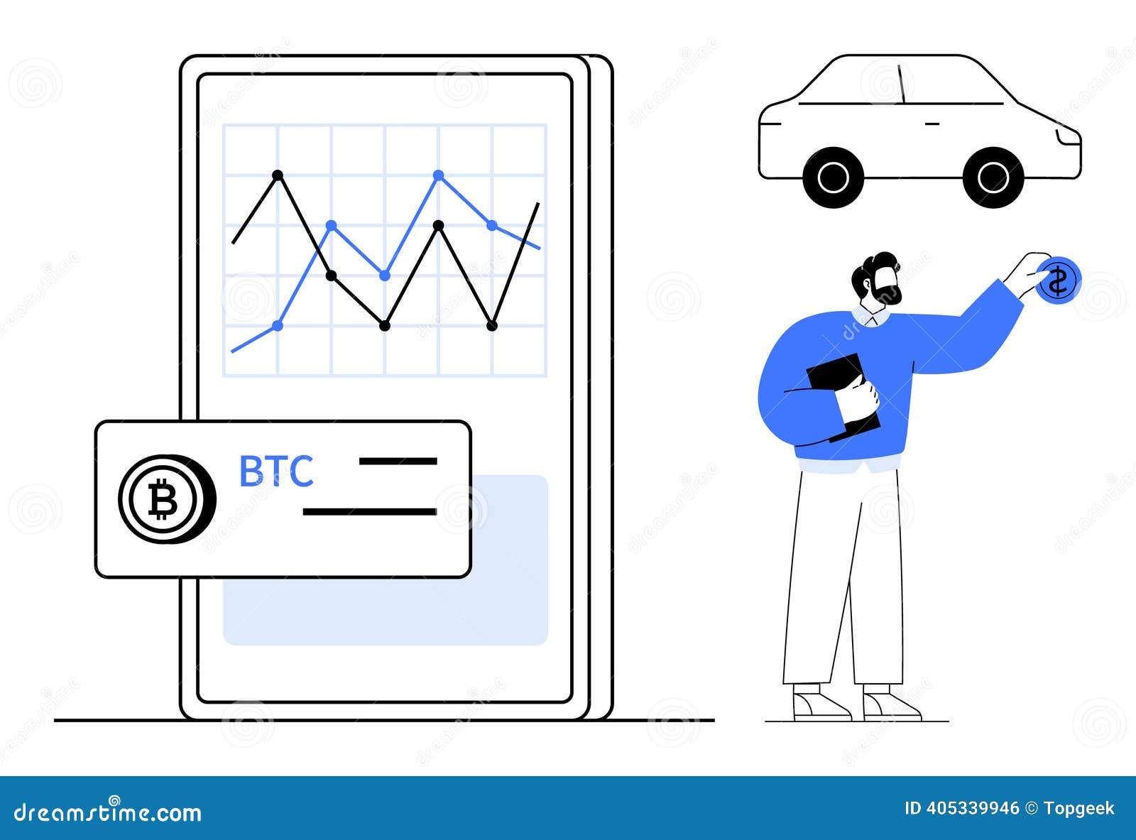 Cryptocurrency Transaction and Investment Platform with Mobile Analytics  and Vehicle Trading Concept Stock Vector - Illustration of concept, vehicle:  405339946
