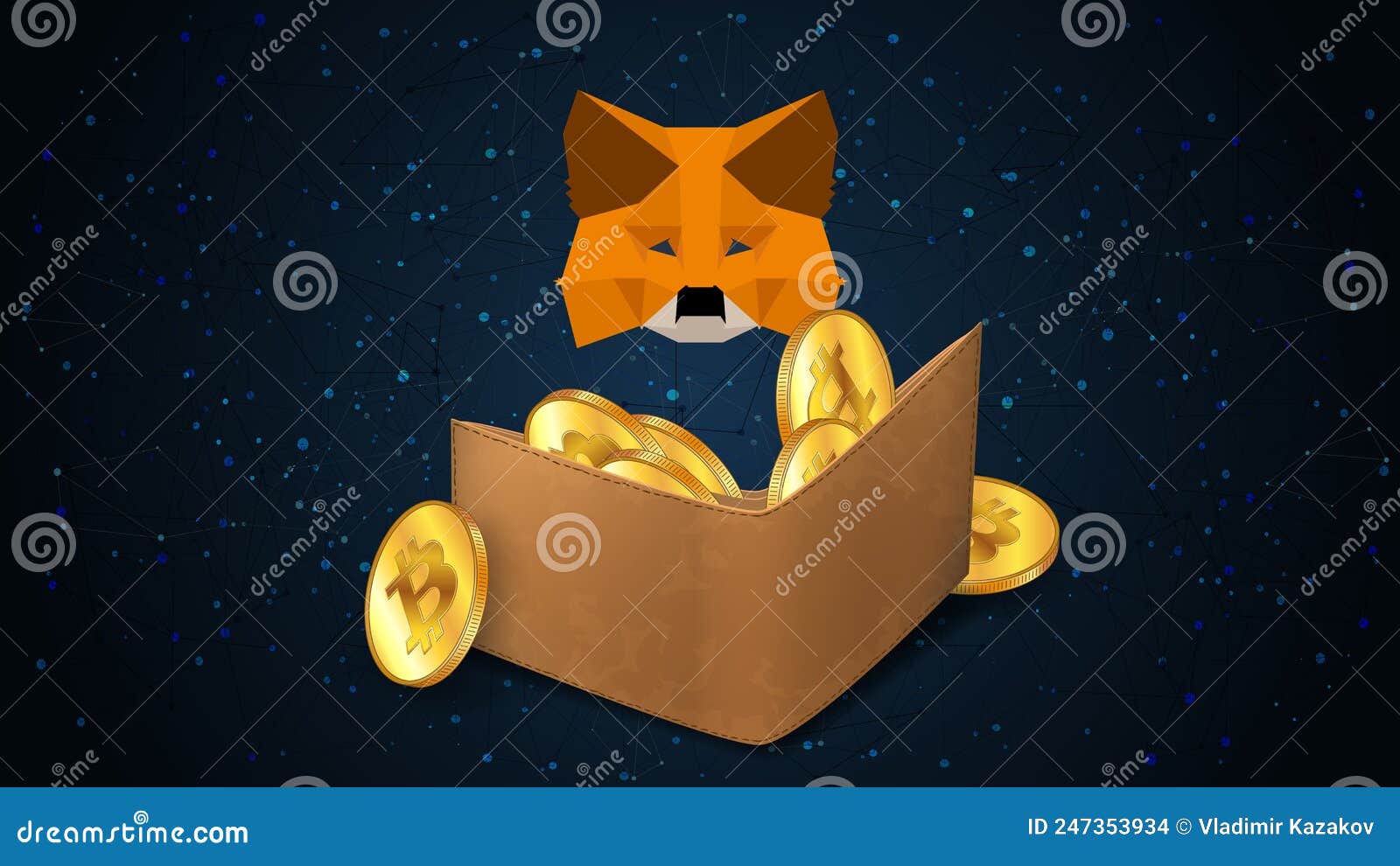 Cryptocurrency Wallet with Bitcoin Coins and MetaMask Logo on Polygonal  Wireframe Dark Background. Crypto Wallet for Defi, Web3 Editorial Stock  Image - Illustration of face, nfts: 247353934