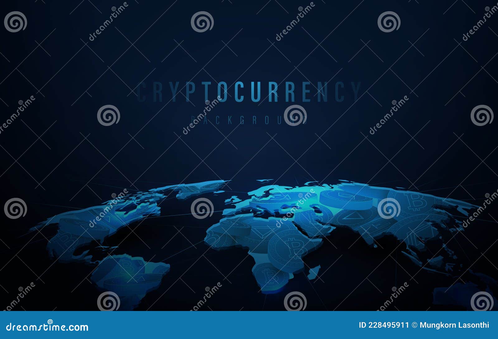 Cryptocurrency in the World Map on Dark Blue Wallpaper. Online Financial  Communications Stock Vector - Illustration of bitcoin, financial: 228495911