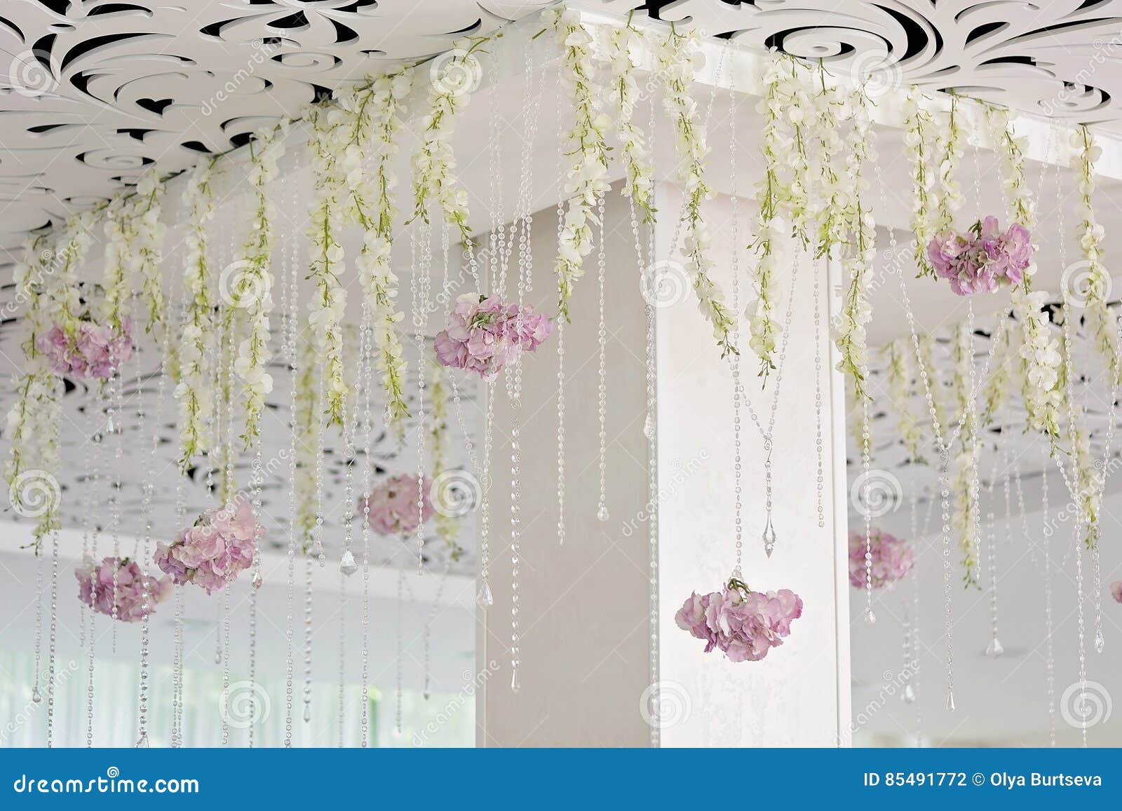 Crystal Chains Hang Art Decor Wedding Ceiling Close Stock
