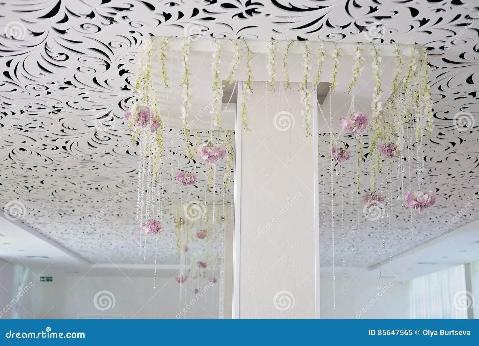 Crystal Chains Hang Art Decor Wedding Ceiling Close Stock Image Image