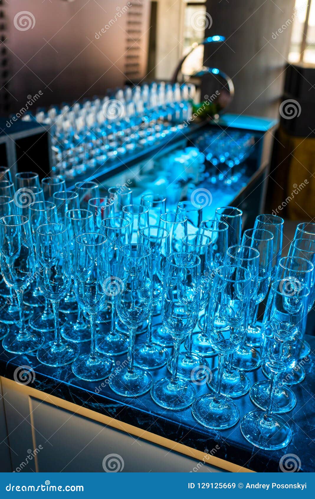 Crystal Champagne and Wine Glasses at the Event Stock Image Image of