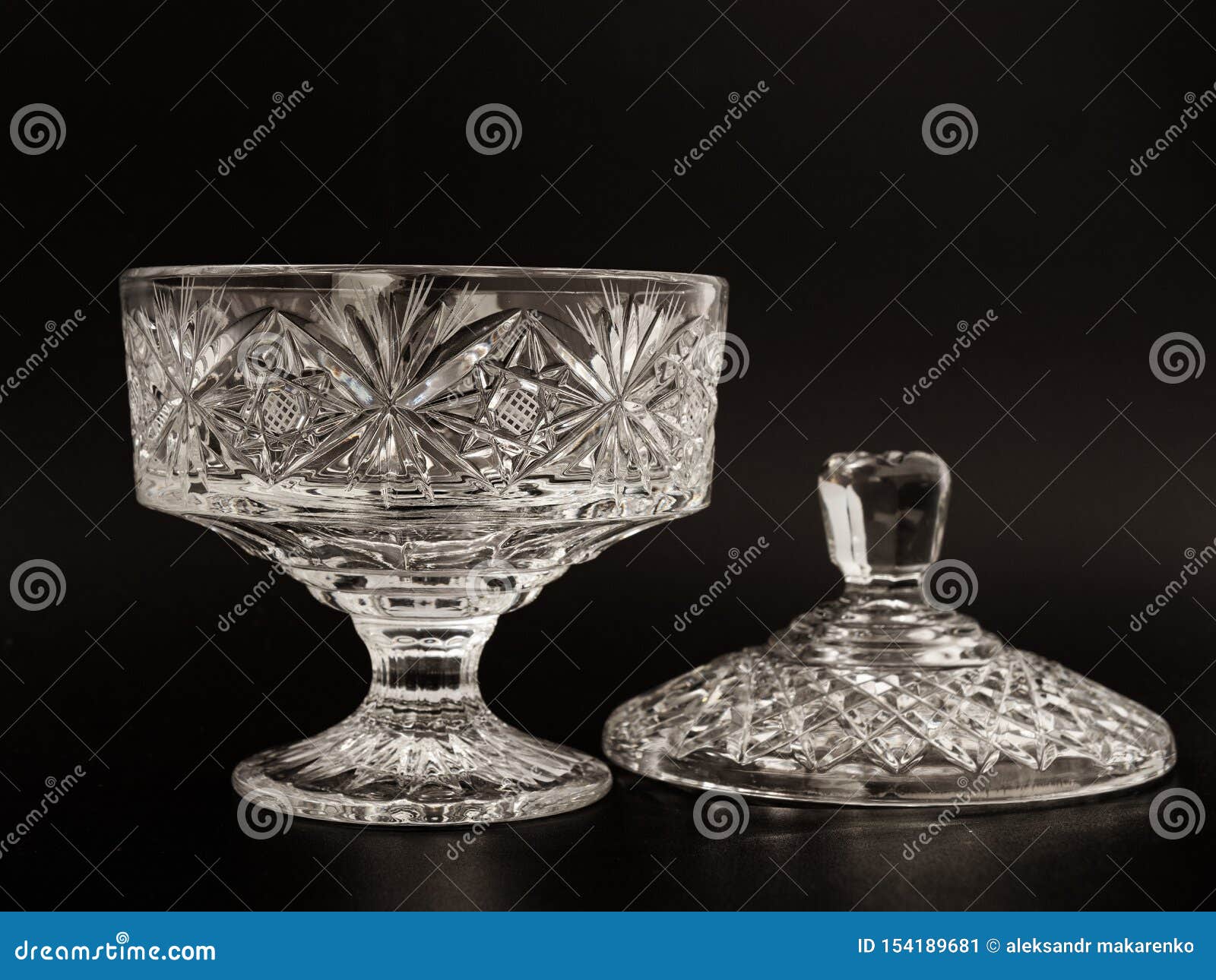 Crystal Glass Sugar Bowl on a Black Background Stock Image Image of