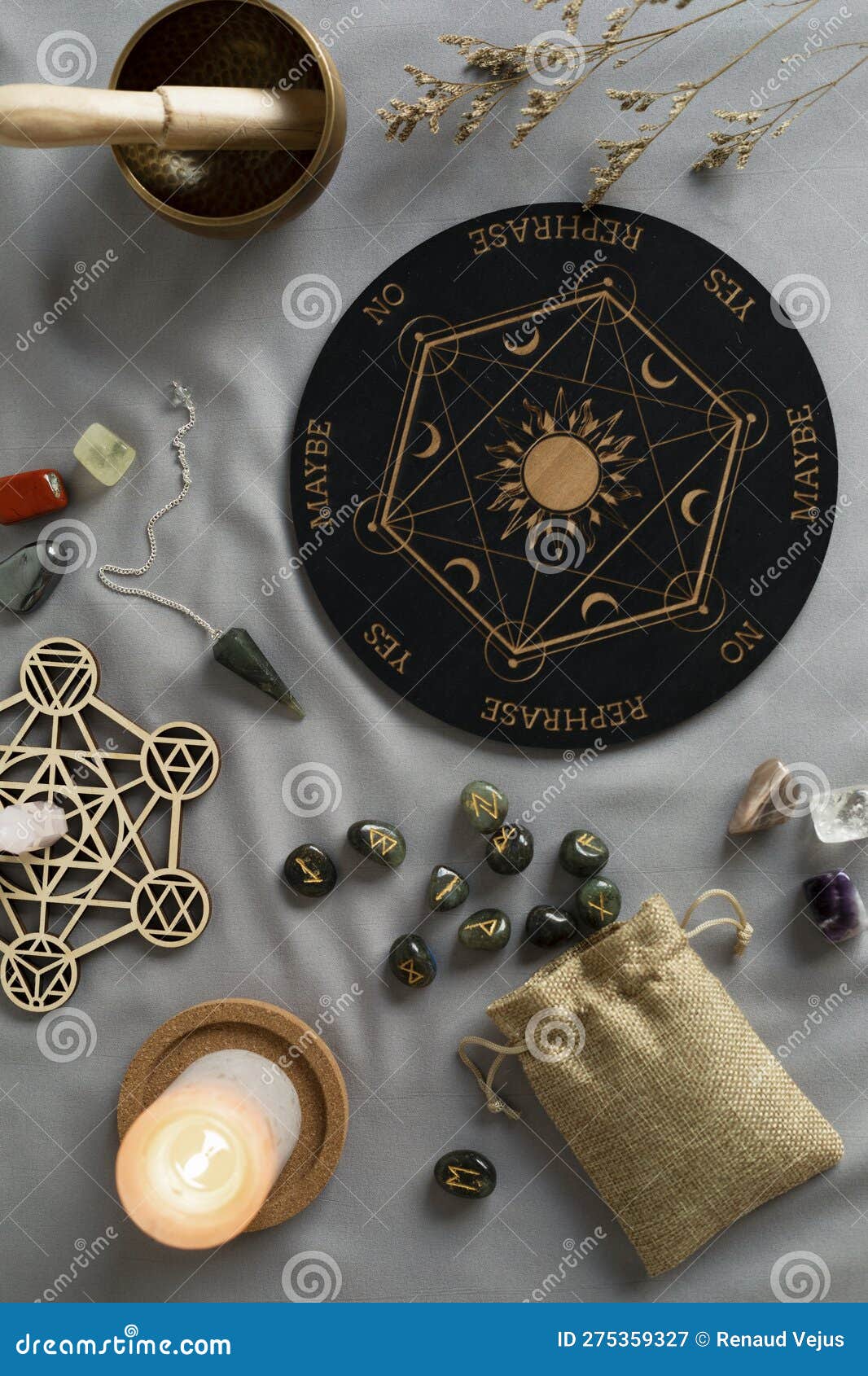 Crystal Grid, Set of Rune Stones, Pendulum Boardfor Divination and