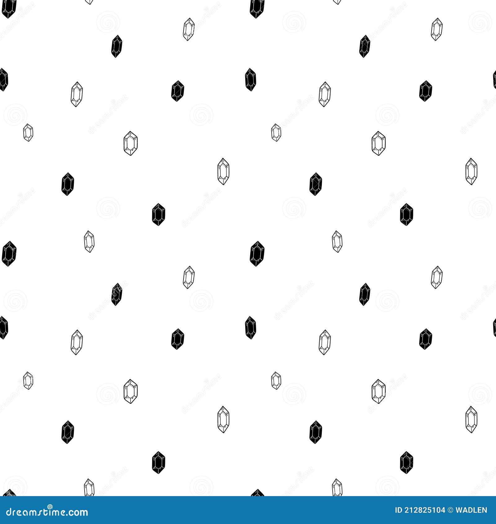 crystal seamless pattern, black and white hand-drawn gem doodle digital paper, abstract crystals repeating background, the monochr