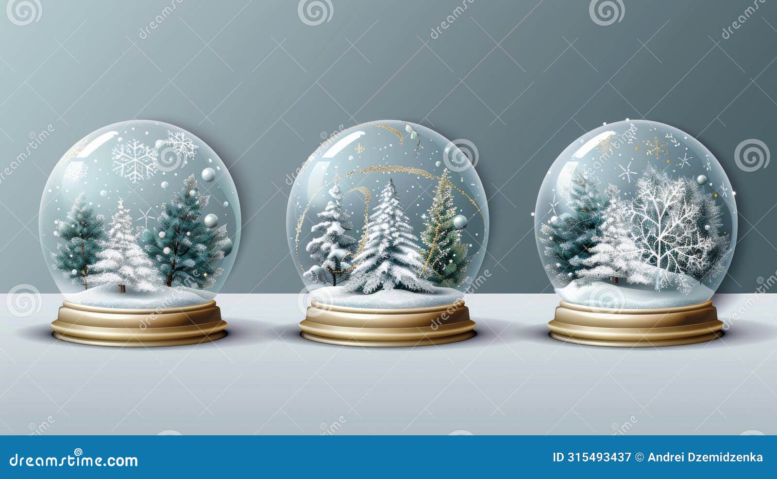 crystal semisphere containers,  silver and gold bases. festive xmas gift mockup. a collection of realistic 3d