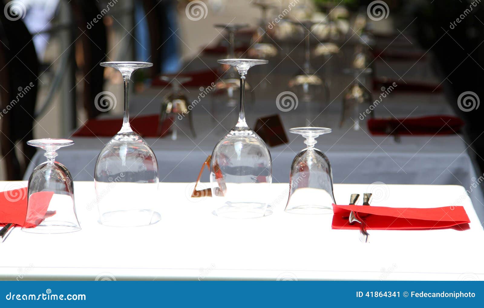 Crystal Stemware in an Exclusive Restaurant with Outdoor Seating Stock