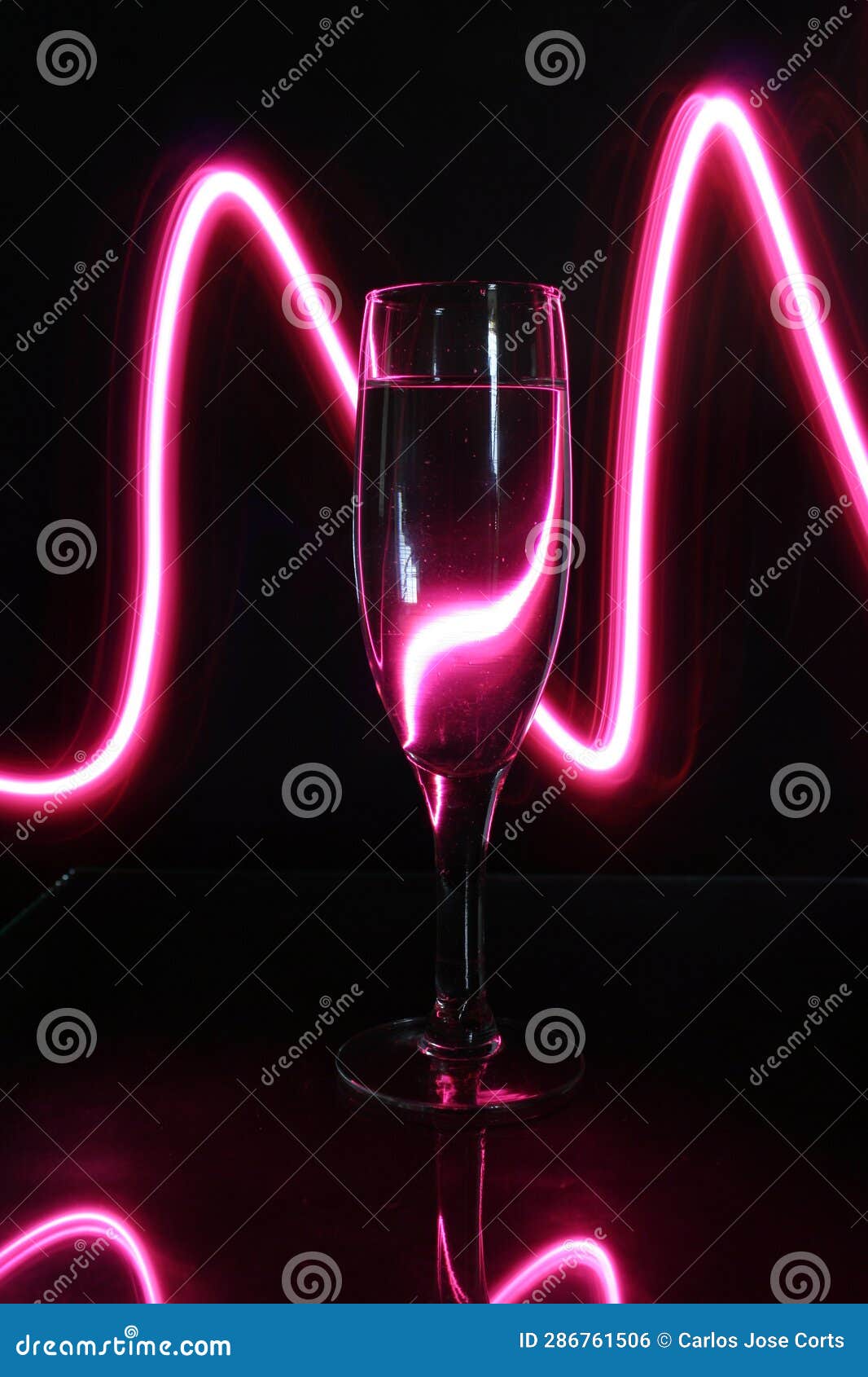 crystal toasting glass decorated with luminous lines