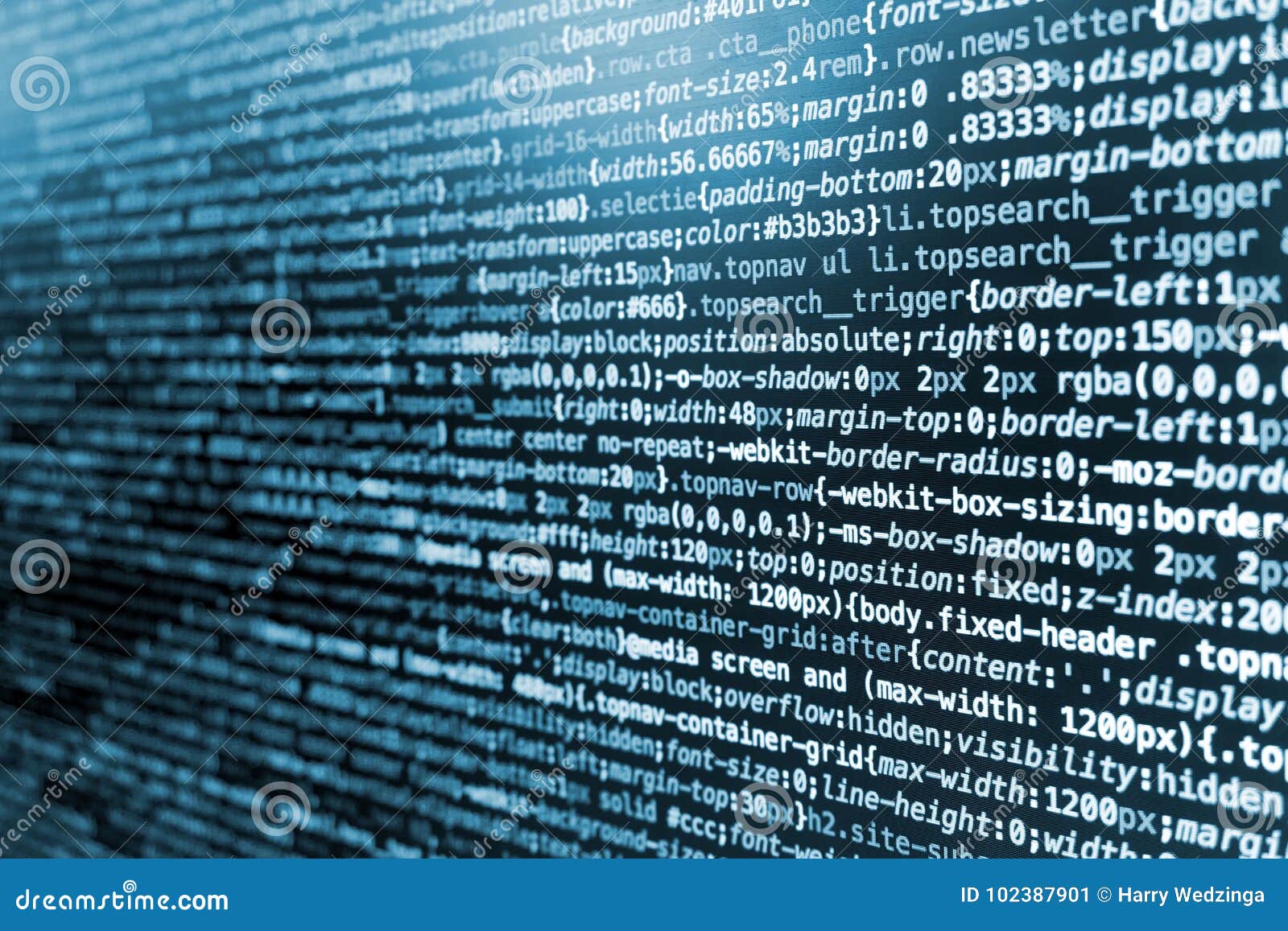 CSS Programming Code on Screen in Blue Tones Stock Image - Image of ...
