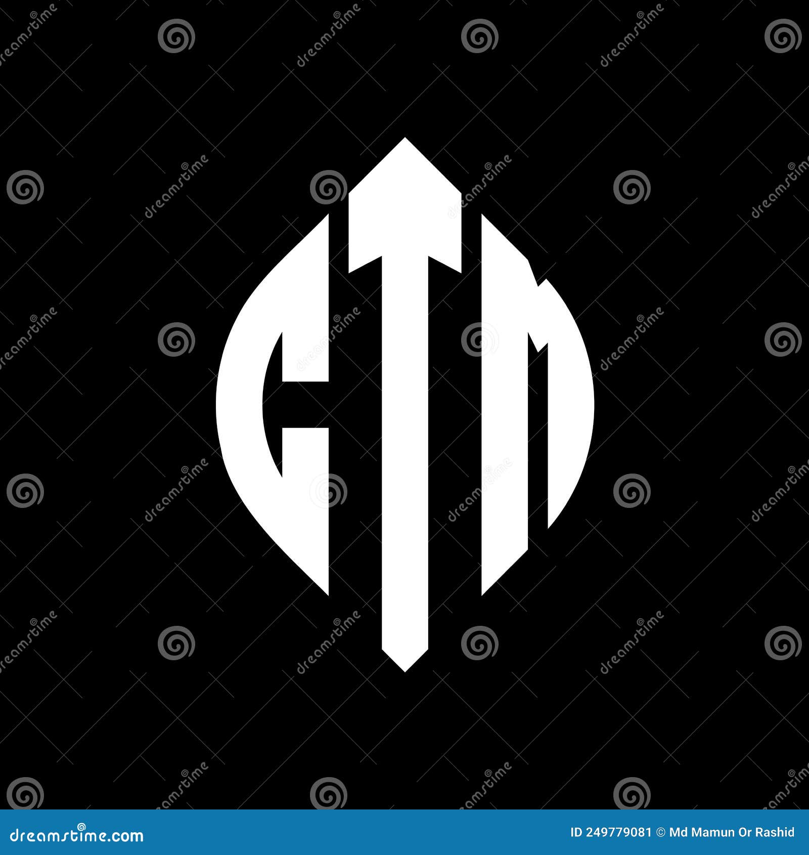ctm circle letter logo  with circle and ellipse . ctm ellipse letters with typographic style. the three initials form a
