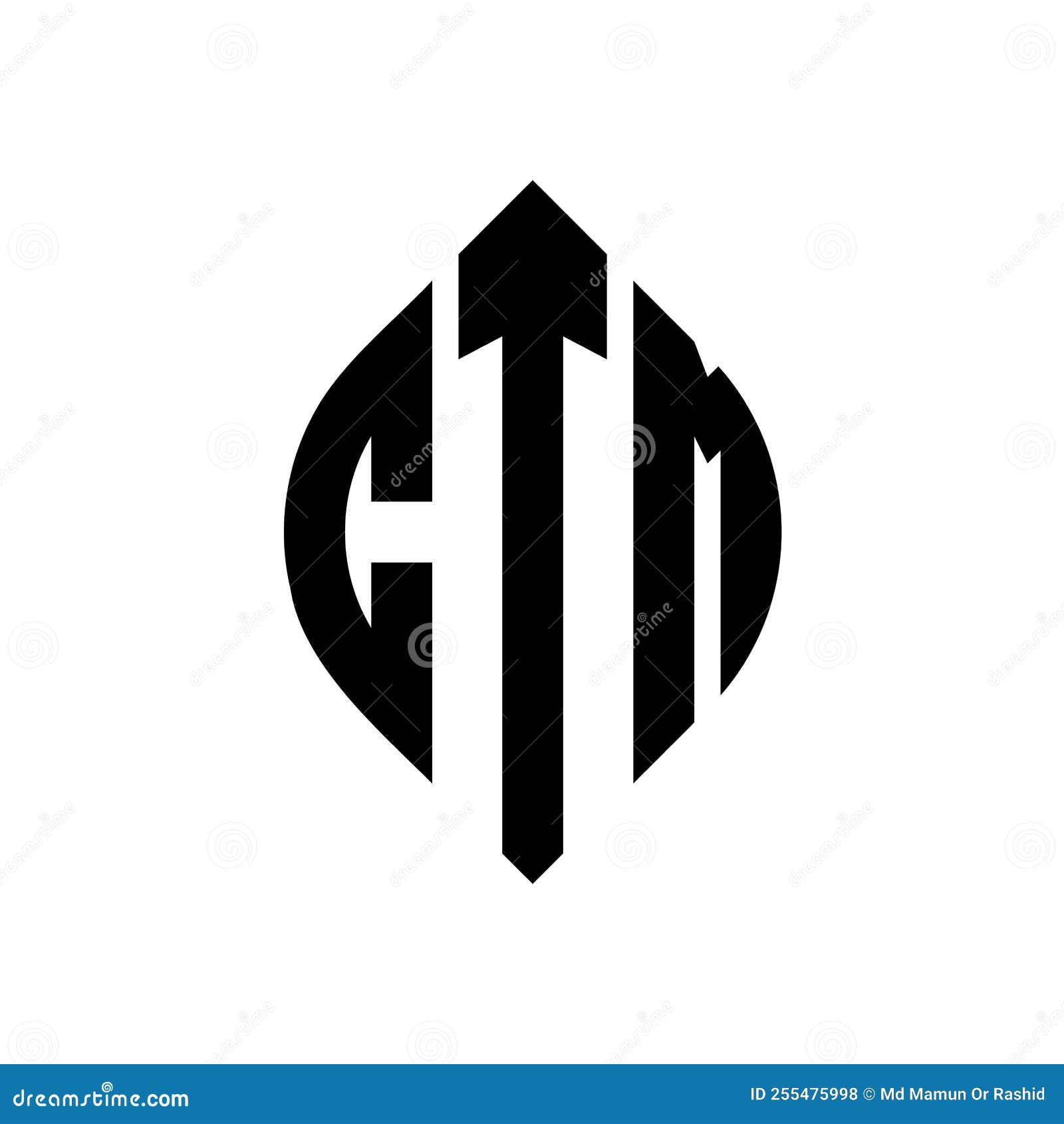 ctm circle letter logo  with circle and ellipse . ctm ellipse letters with typographic style. the three initials form a