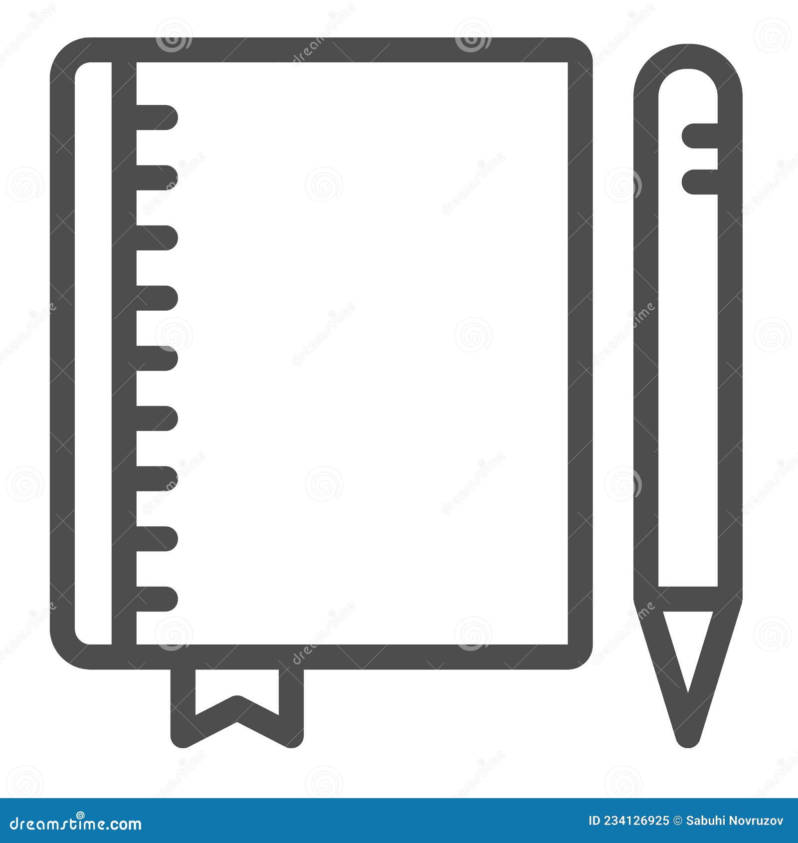 Un dibujo de un cuaderno con un lápiz.