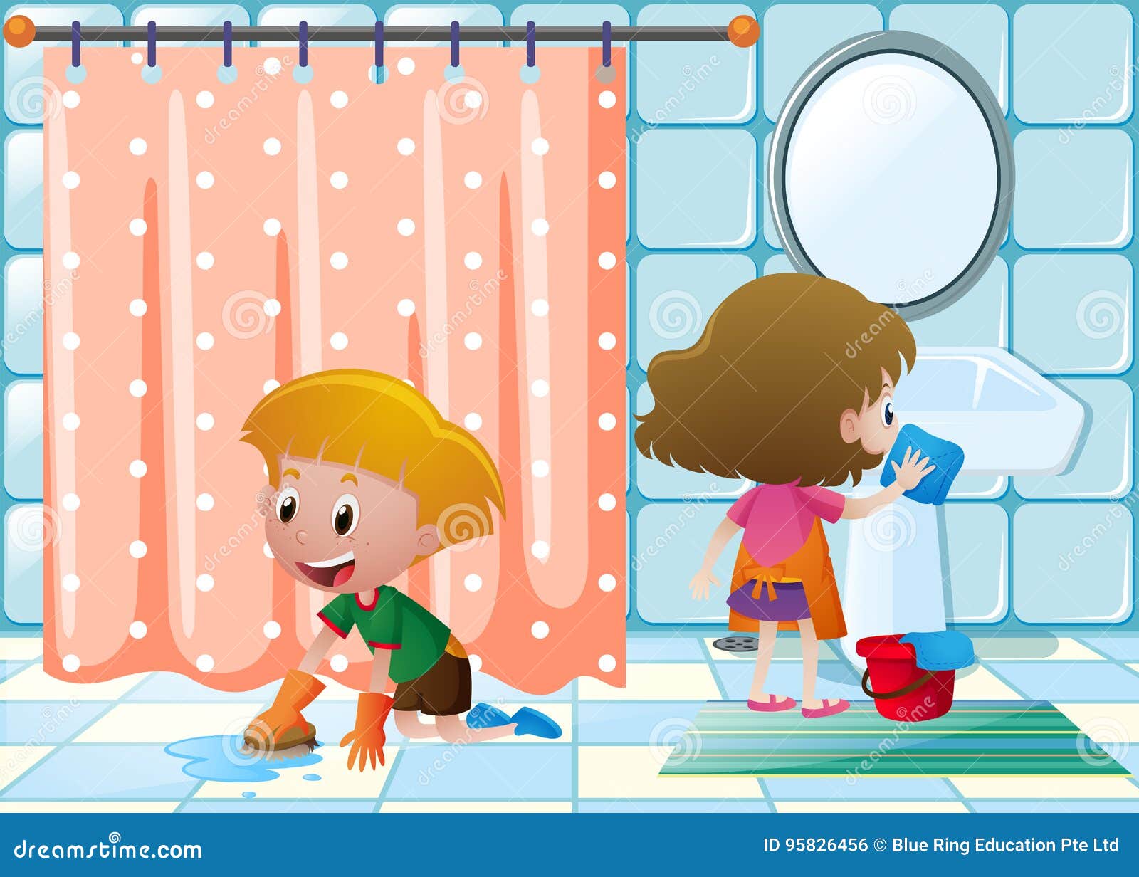 Cuarto De Baño De La Limpieza Del Muchacho Y De La Muchacha Ilustración