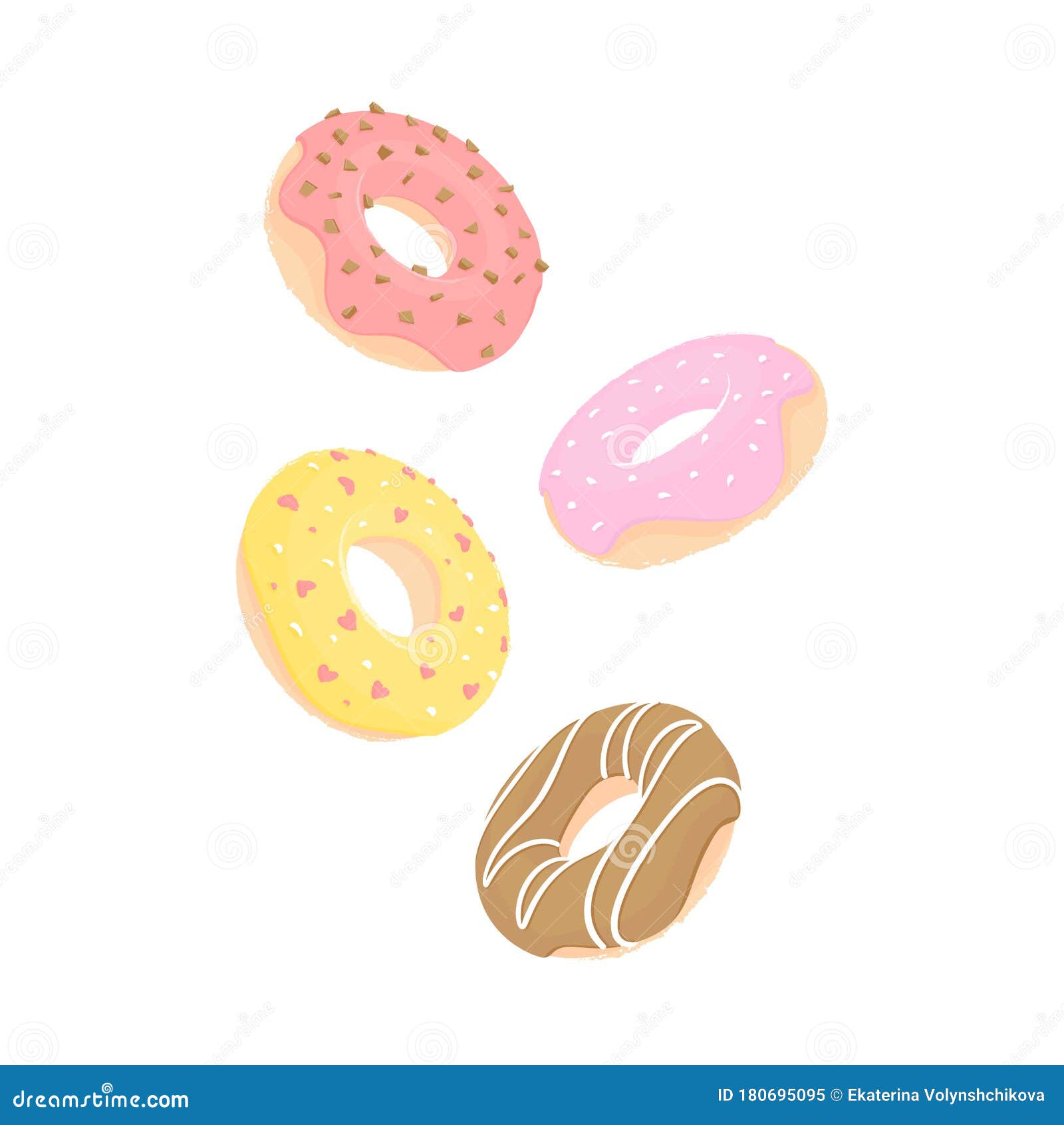 Cuatro Donuts De Color Amarillo Rosa Rojo Y Marea De Chocolate