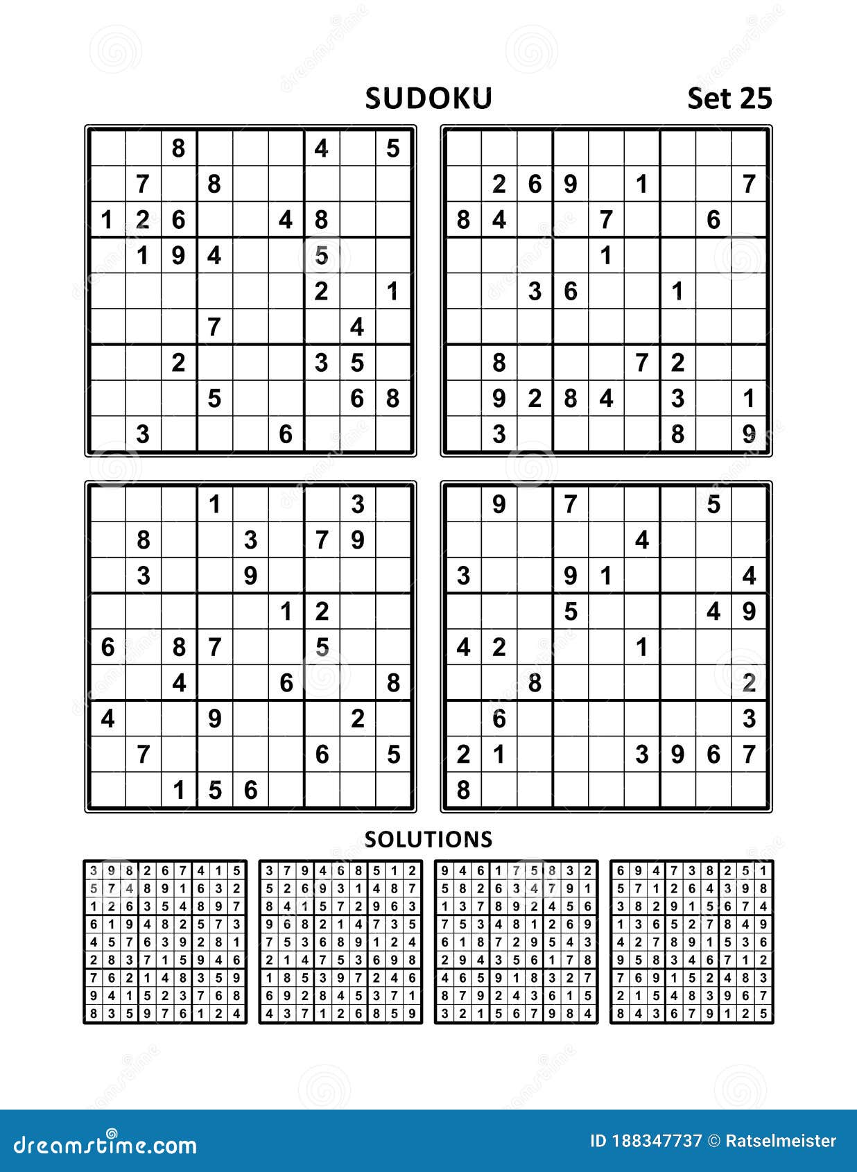 Cuatro Juegos Sudoku Con Respuestas De Medio. Conjunto 25. Ilustración del Vector Ilustración de respuesta, 188347737